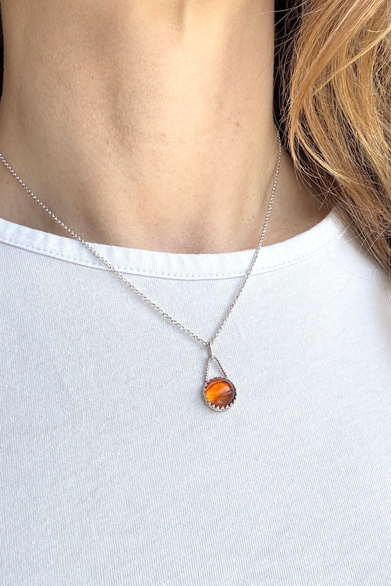 Amber Droplet Sterling Silver Necklace
