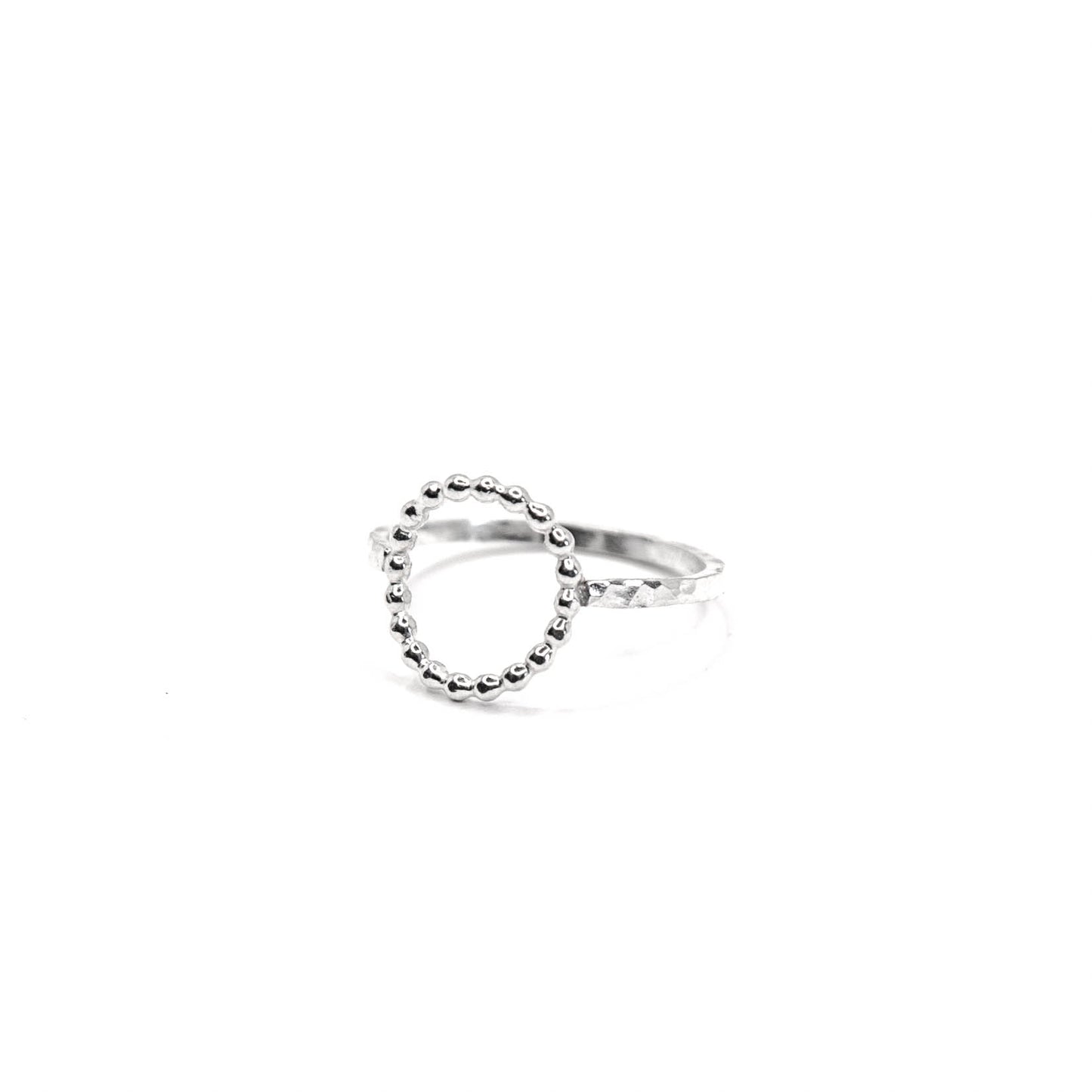 Beaded Circle Hammered Band Ring