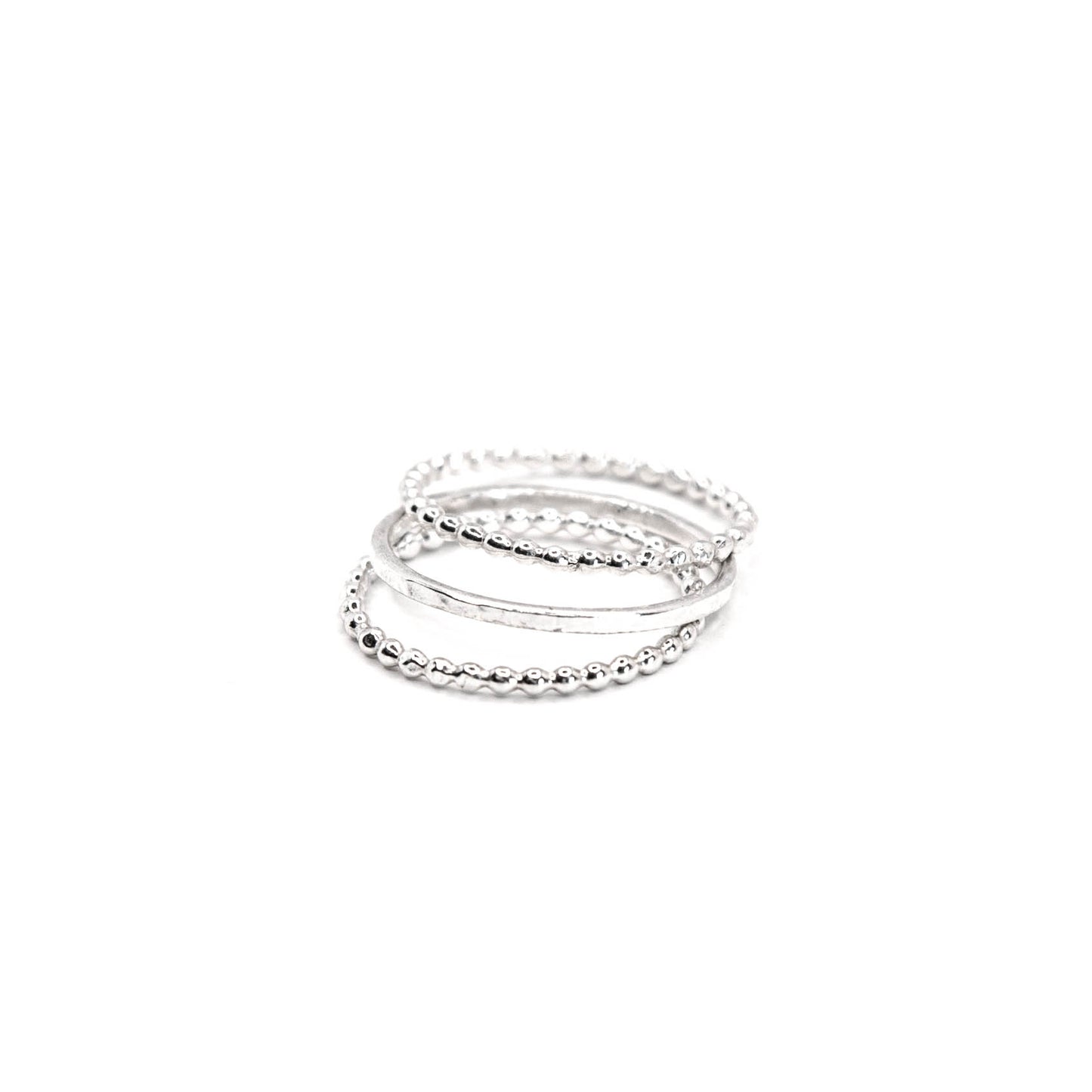 Beaded + Hammered Stacker Ring Set