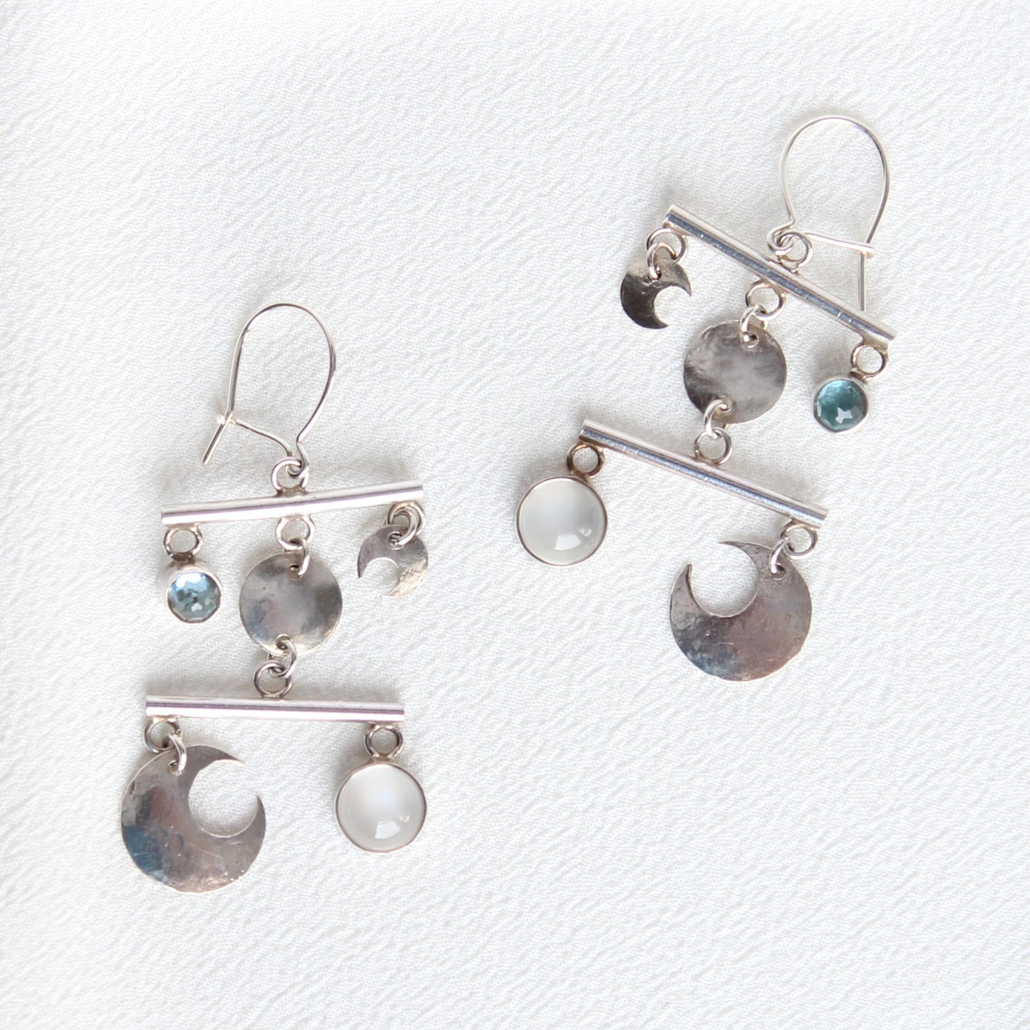 Blue Topaz and Moonstone Celestial Chandelier Earrings