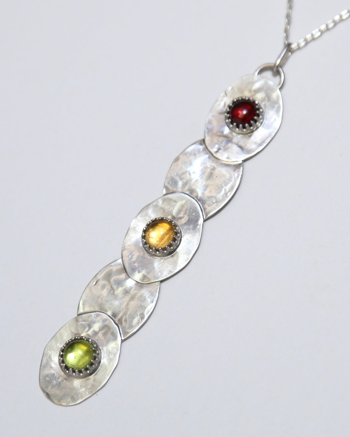 Traffic Light Necklace with Garnet, Citrine, and Peridot