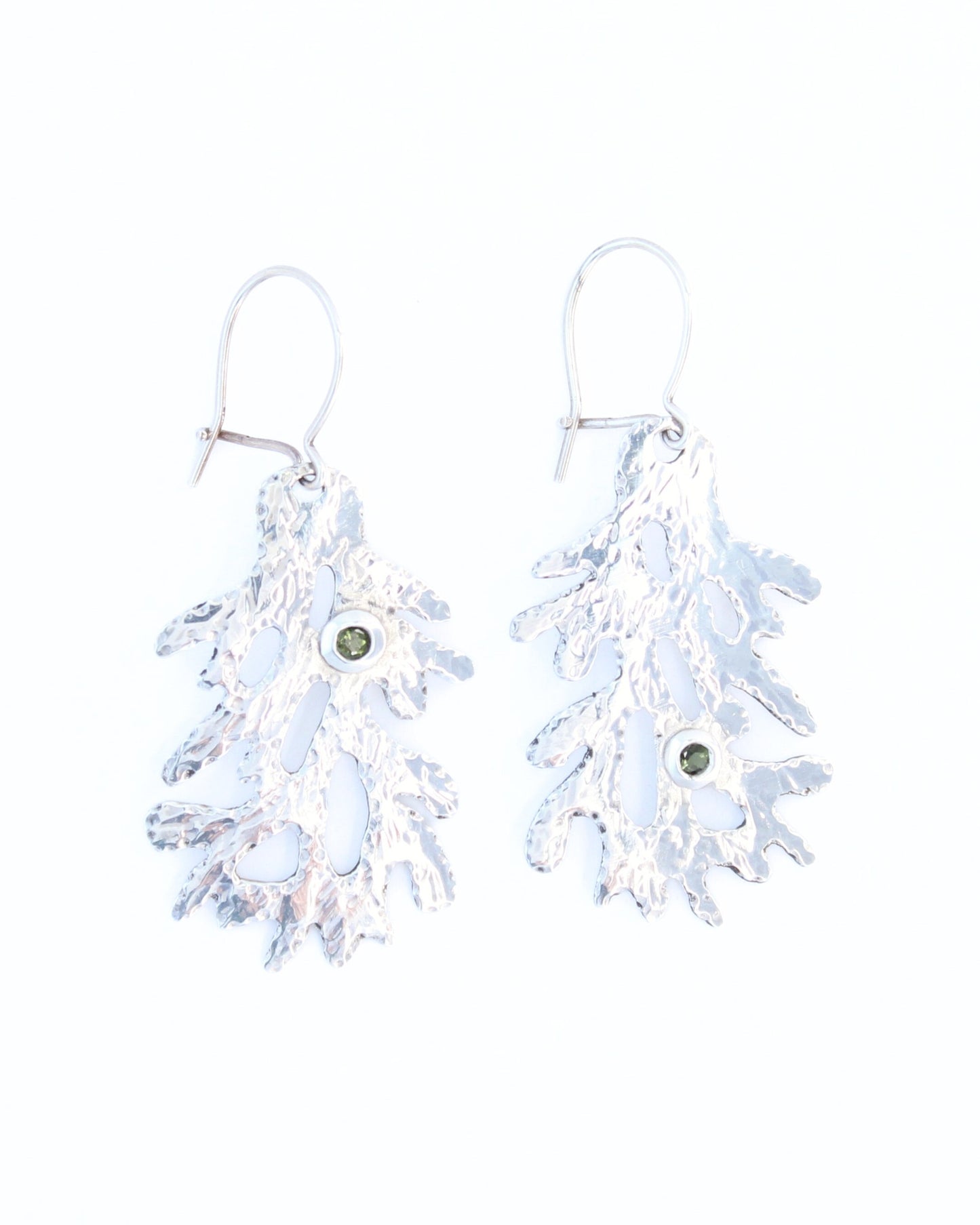 Coral Crest Hand-Pierced Sterling Silver and Tourmaline Earrings