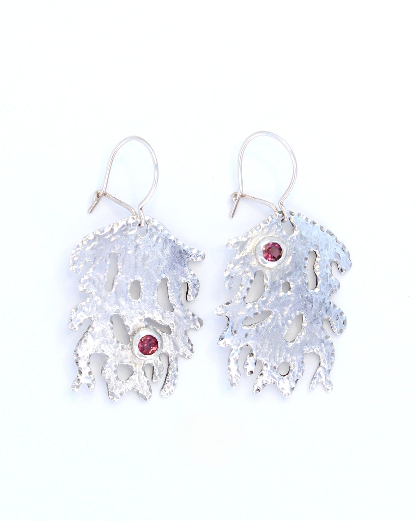 Coral Drift Hand-Pierced Sterling Silver and Pink Tourmaline Earrings