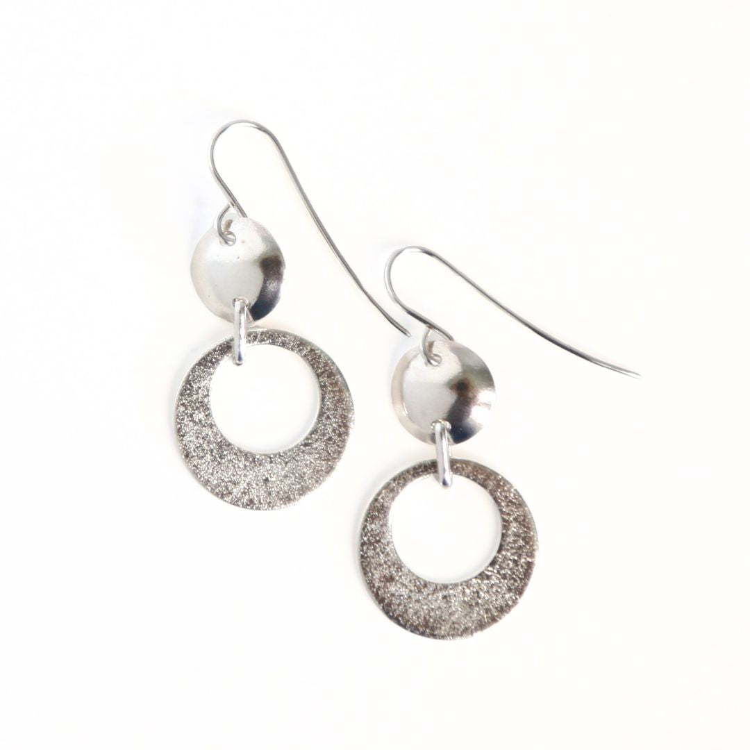 Eclipse Circles Sterling Silver Everyday Earrings. Handmade by Cara Carter Jewelry