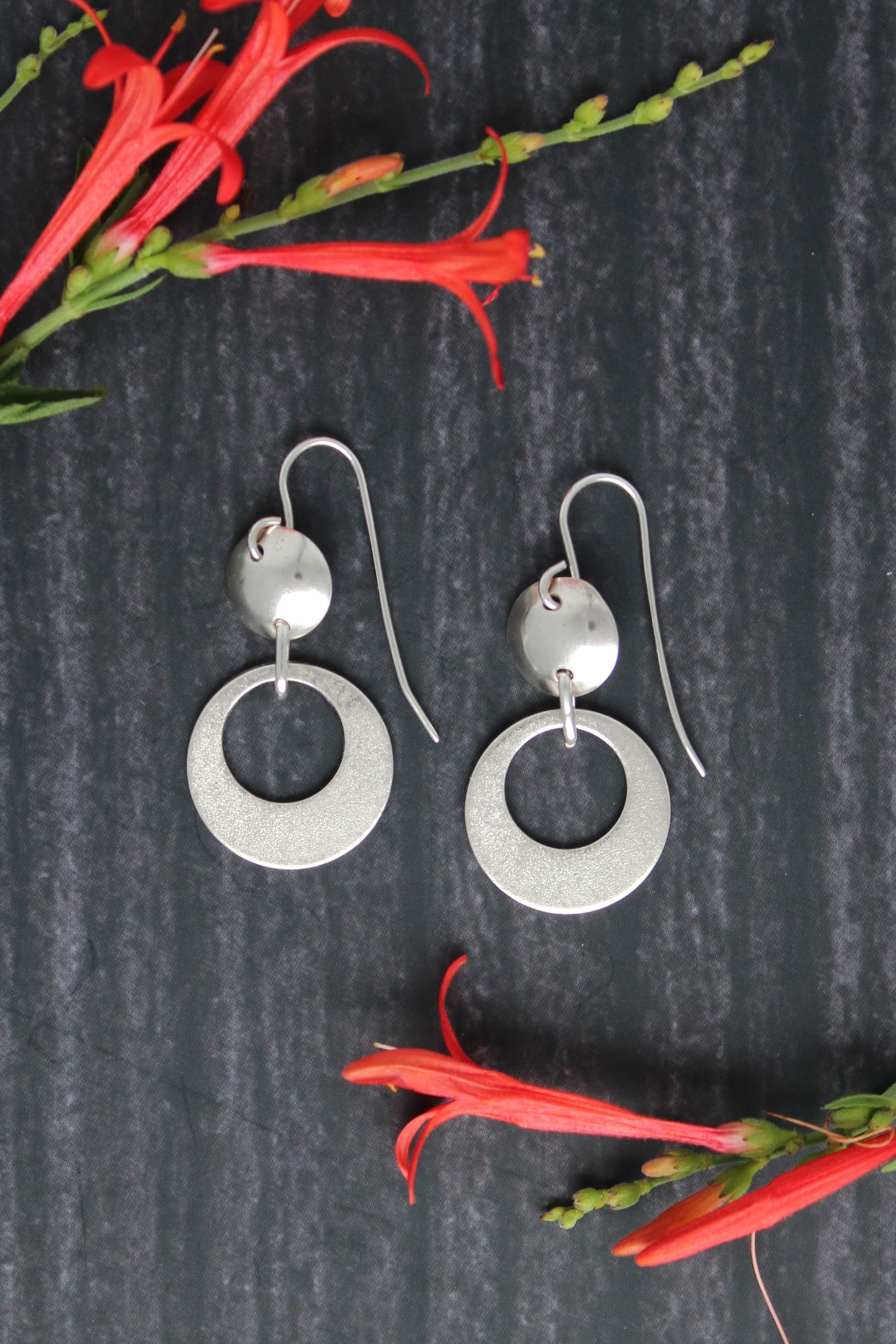 Eclipse Circles Sterling Silver Everyday Earrings. Handmade by Cara Carter Jewelry