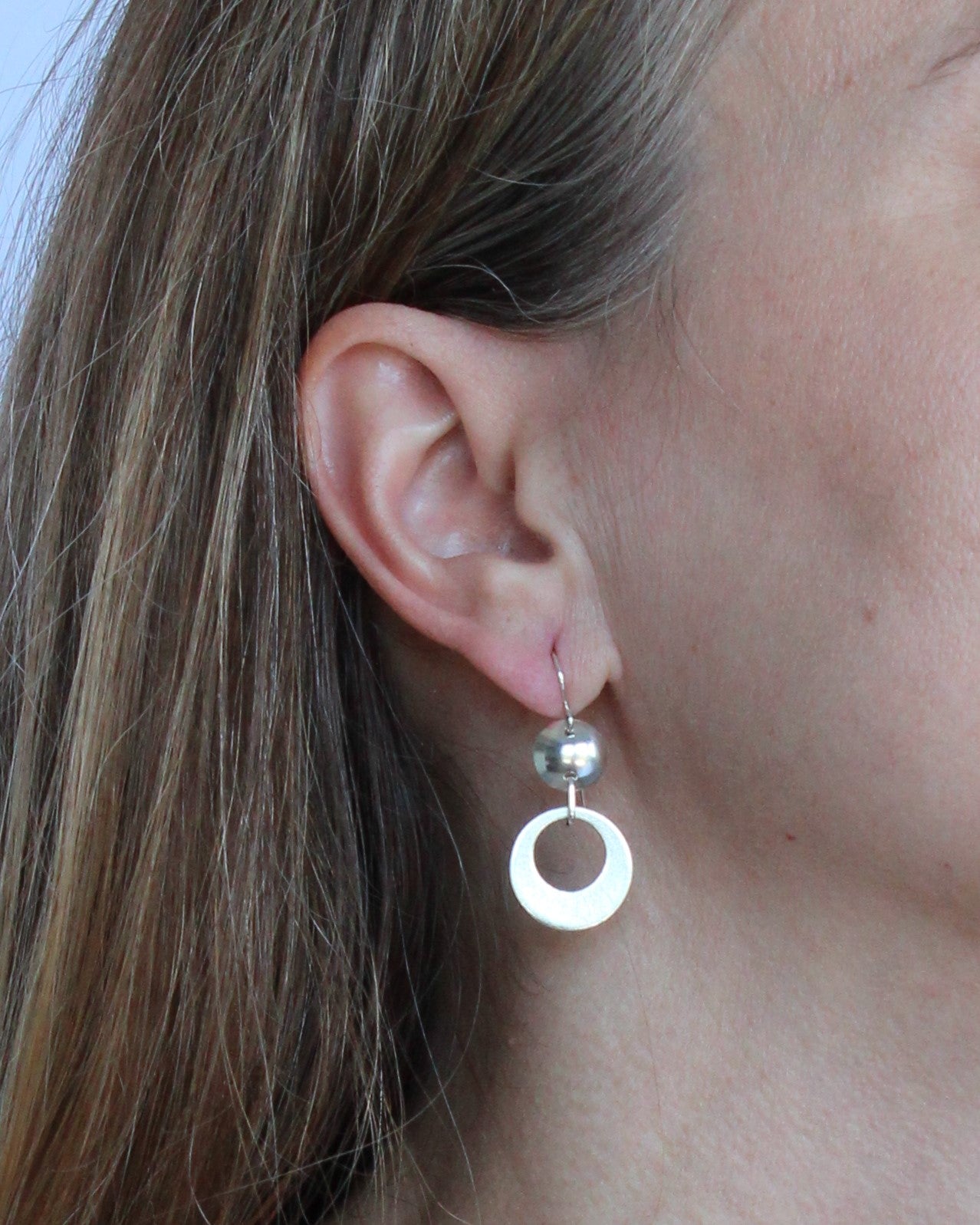 Eclipse Circles Sterling Silver Everyday Earrings. Handmade by Cara Carter Jewelry