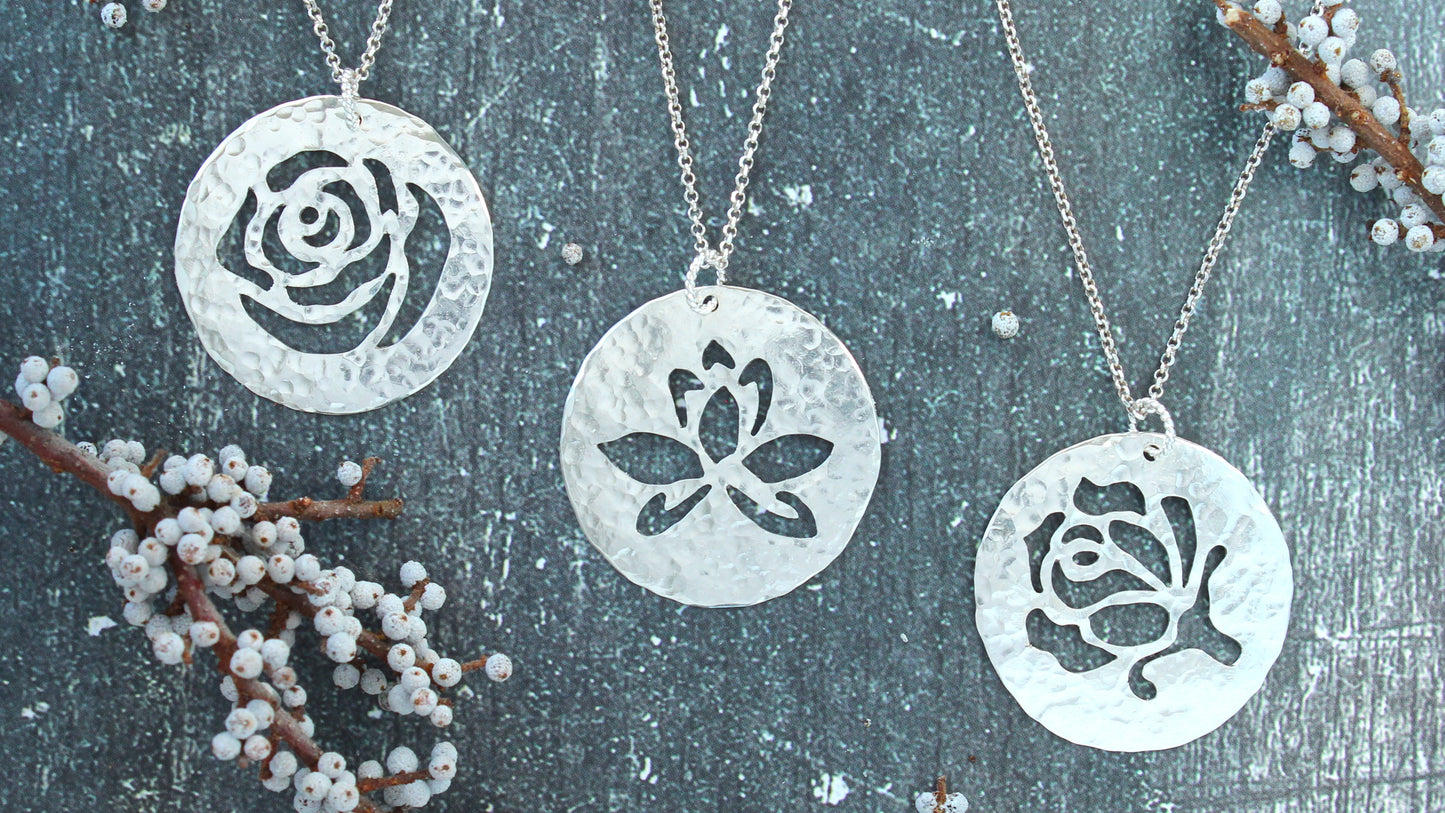 Lotus Flower Hand-Pierced Sterling Silver Necklace