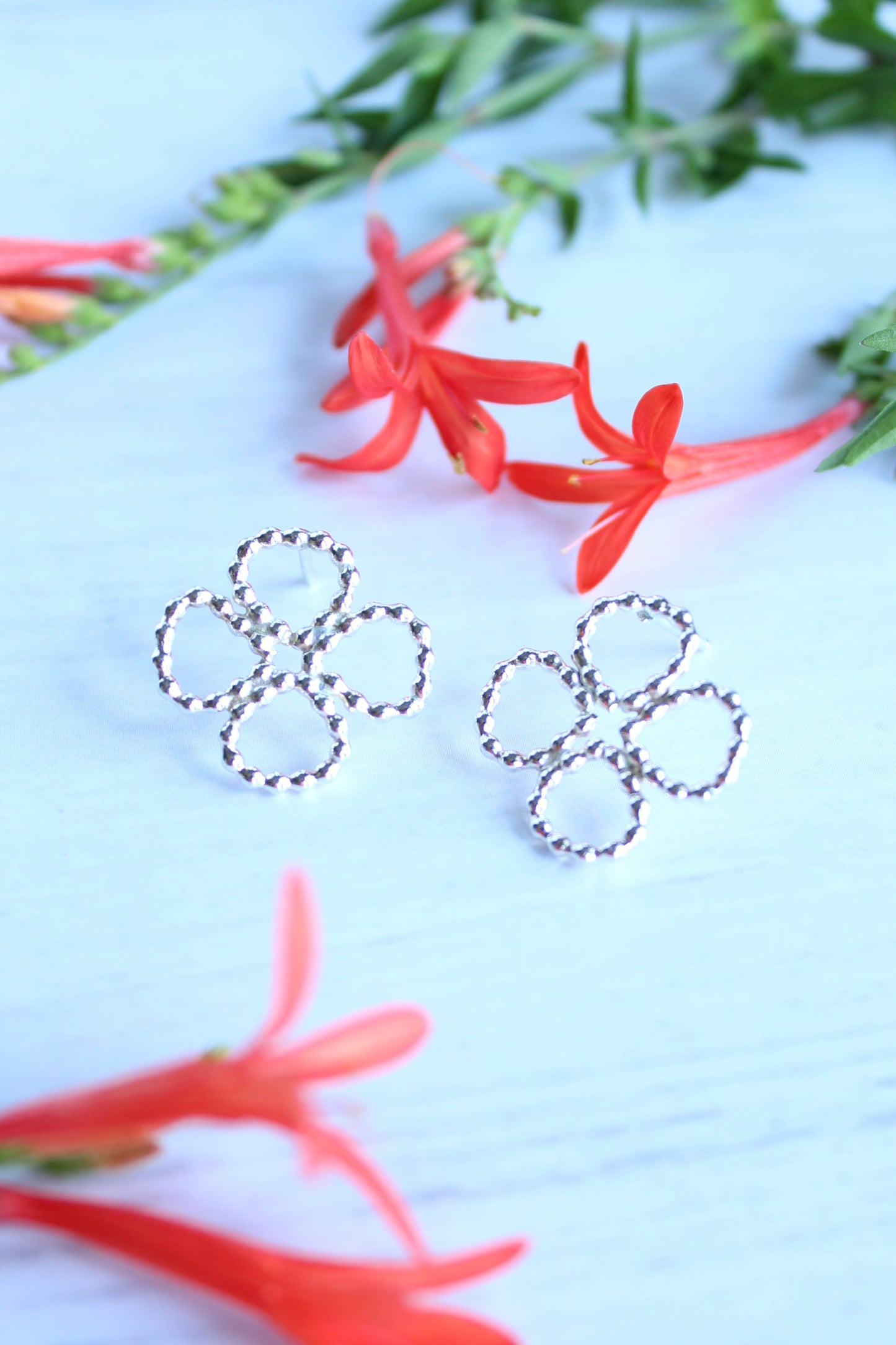 Handmade Four Leaf Clover Beaded Stud Post Earrings by Cara Carter Jewelry