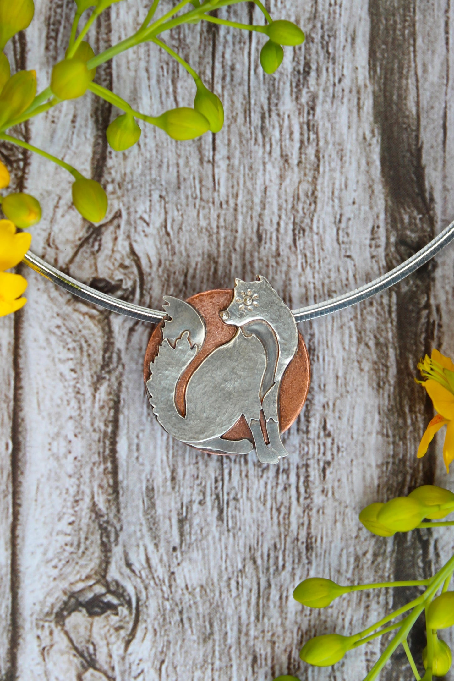 Fox and the Moon | Hand-Pierced Sterling Silver and Copper Pendant Necklace