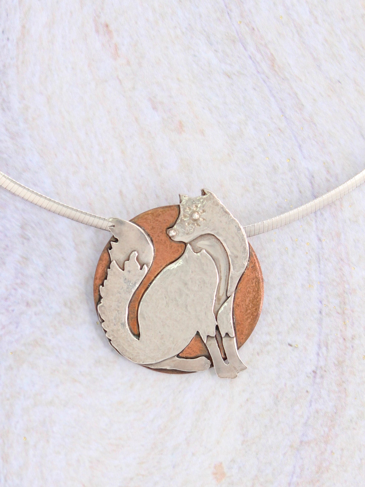Fox and the Moon | Hand-Pierced Sterling Silver and Copper Pendant Necklace