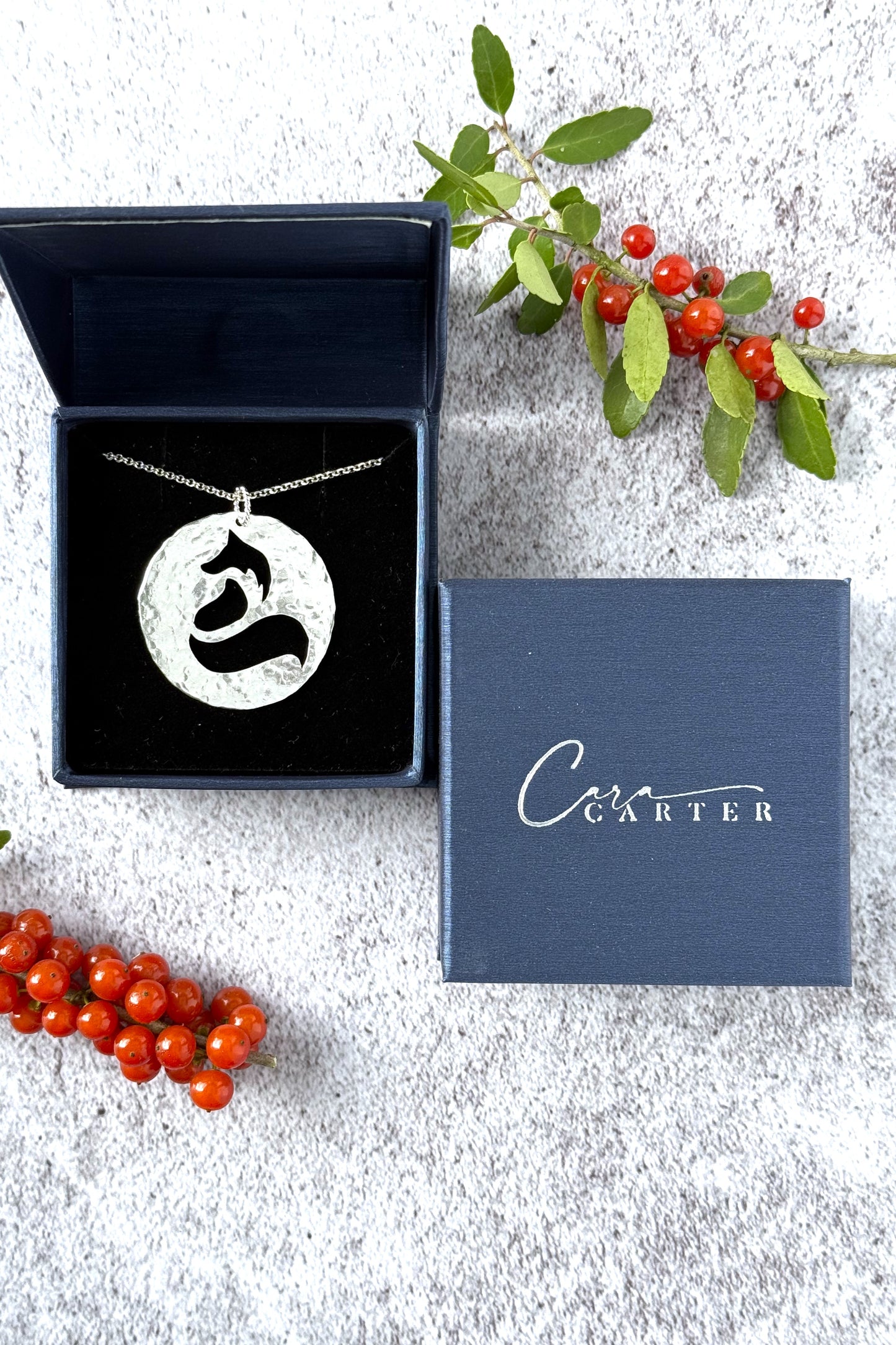 Fox Silhouette | Hand-Pierced Sterling Silver Circle Pendant Necklace