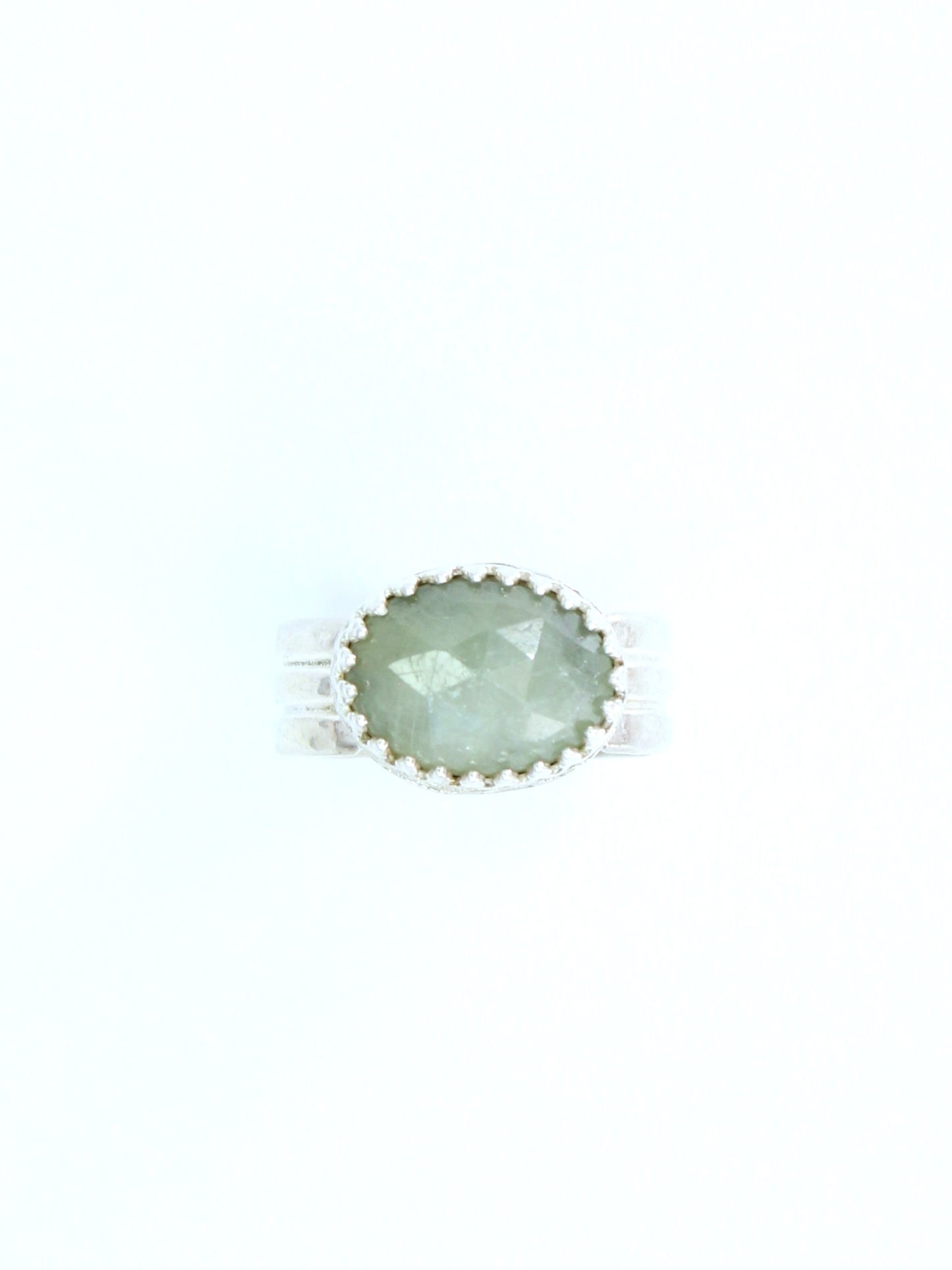 Green Sapphire Sterling Silver Ring, Size 6.75