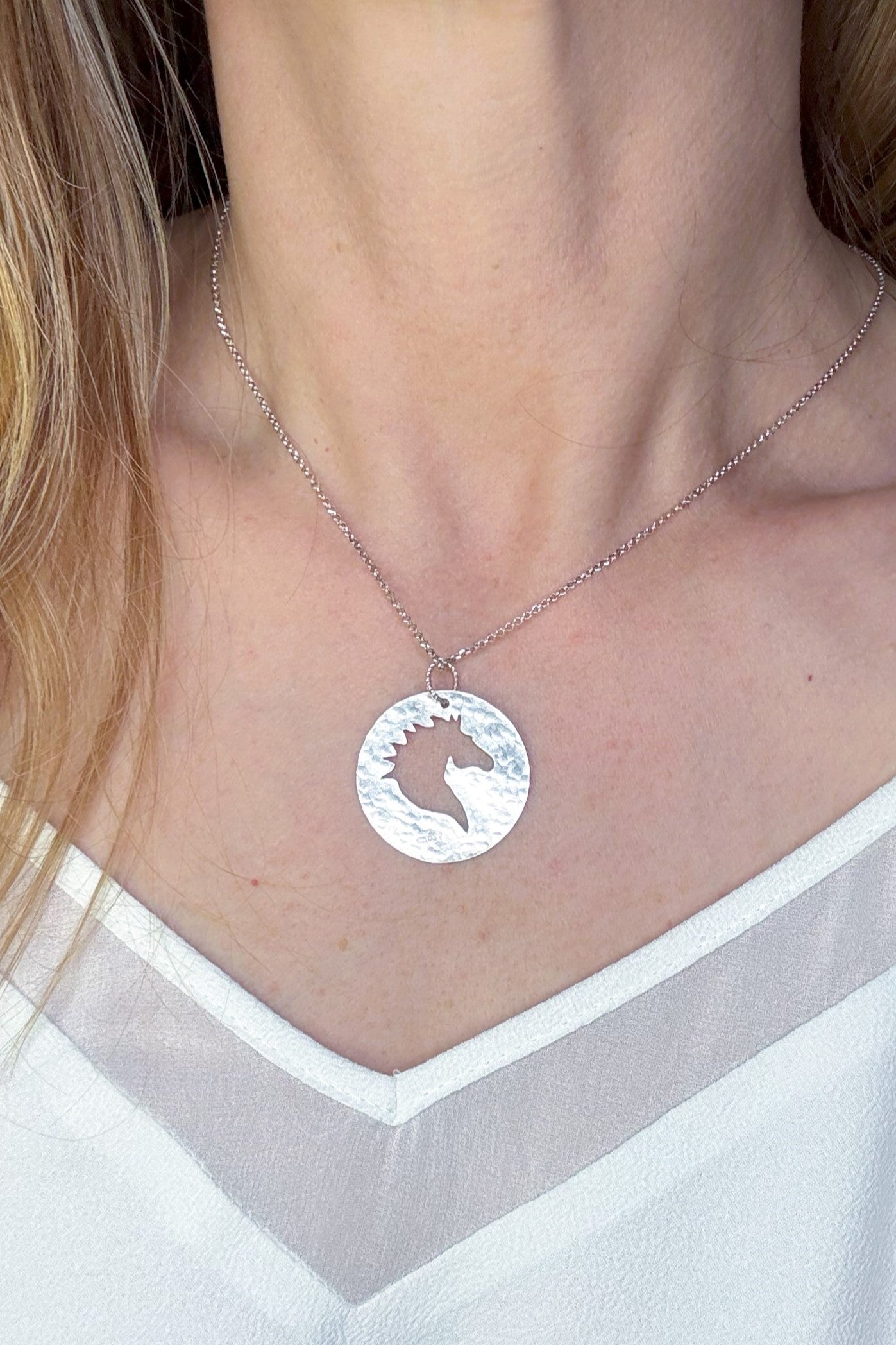 Horse Silhouette | Hand-Pierced Sterling Silver Circle Pendant Necklace