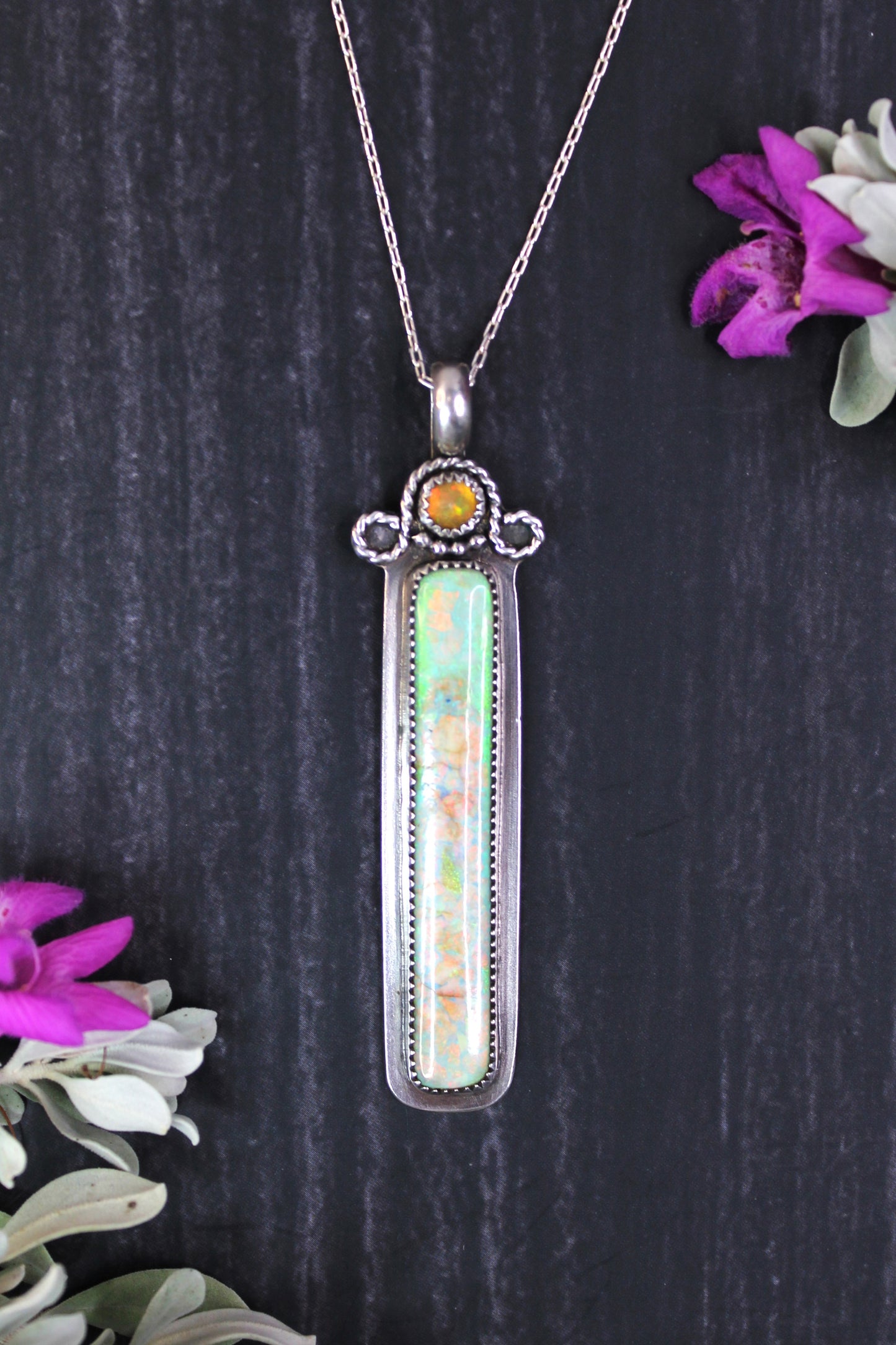 Monarch Opal and Natural Opal Sterling Silver Necklace