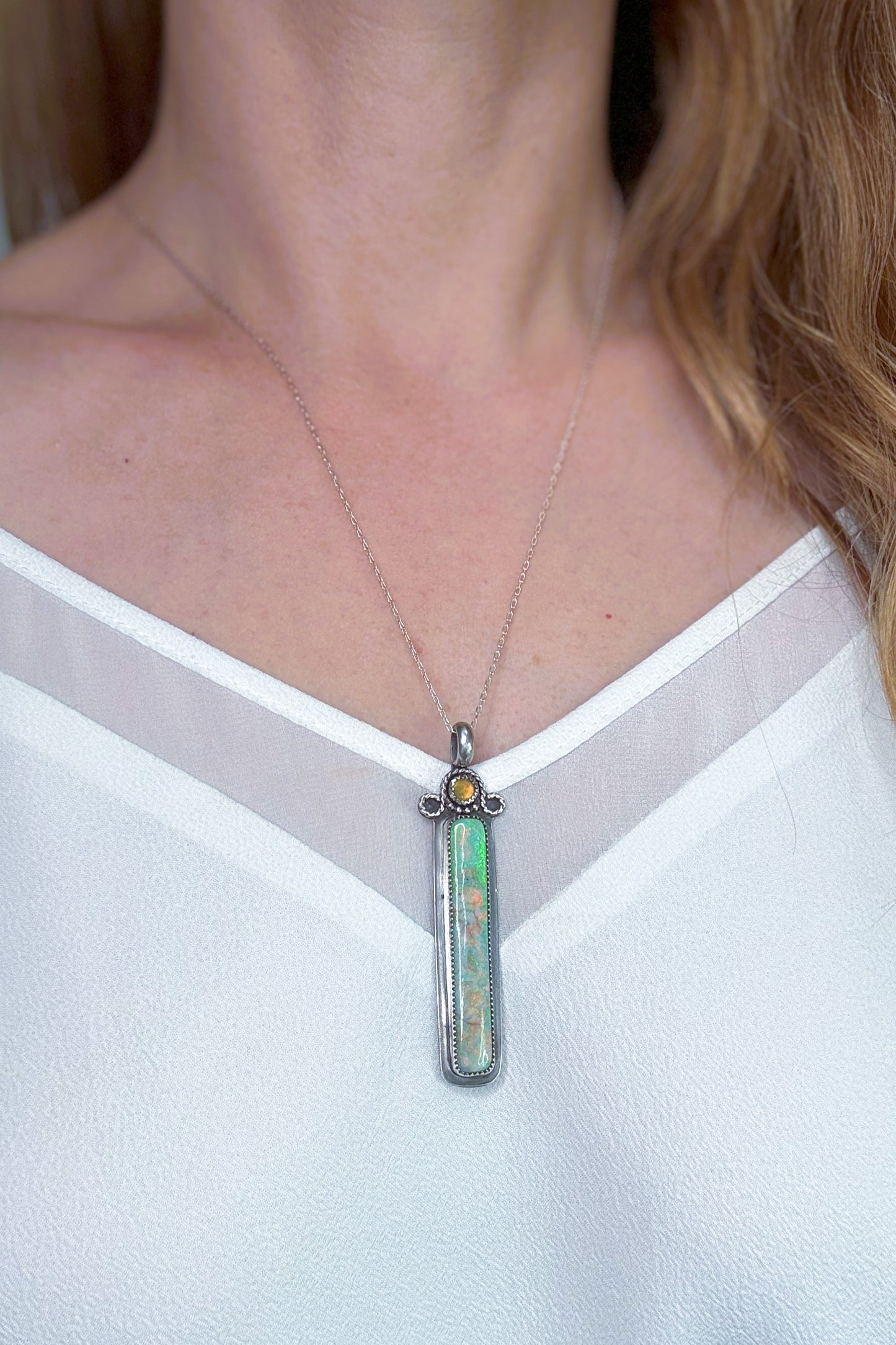Monarch Opal and Natural Opal Sterling Silver Necklace
