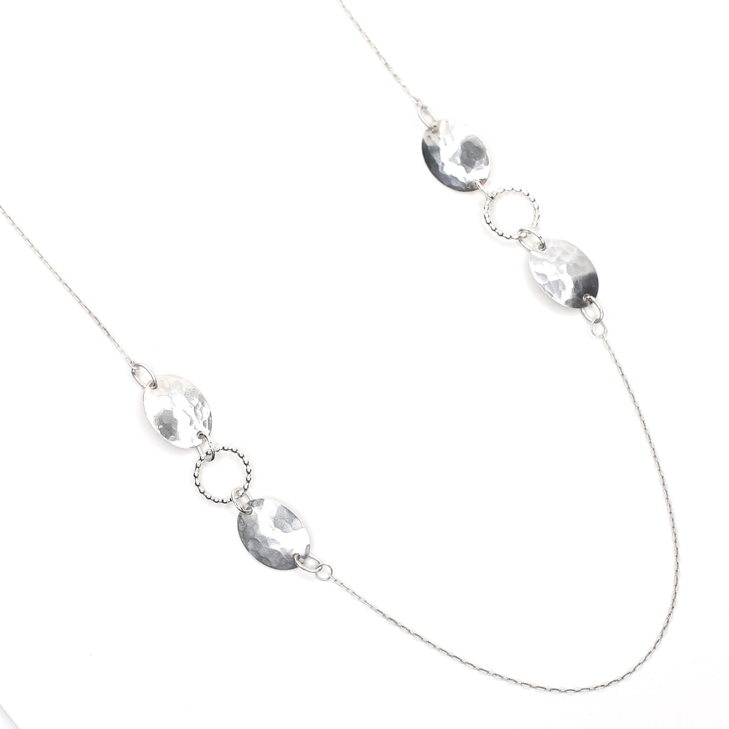 Hammered Shield and Beaded Circle Long Necklace