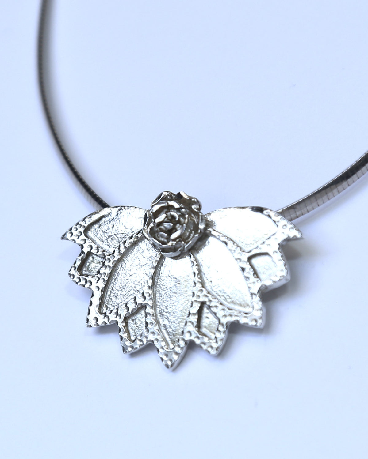 Lotus Fan Succulent Flower Hand-Pierced Sterling Silver Necklace