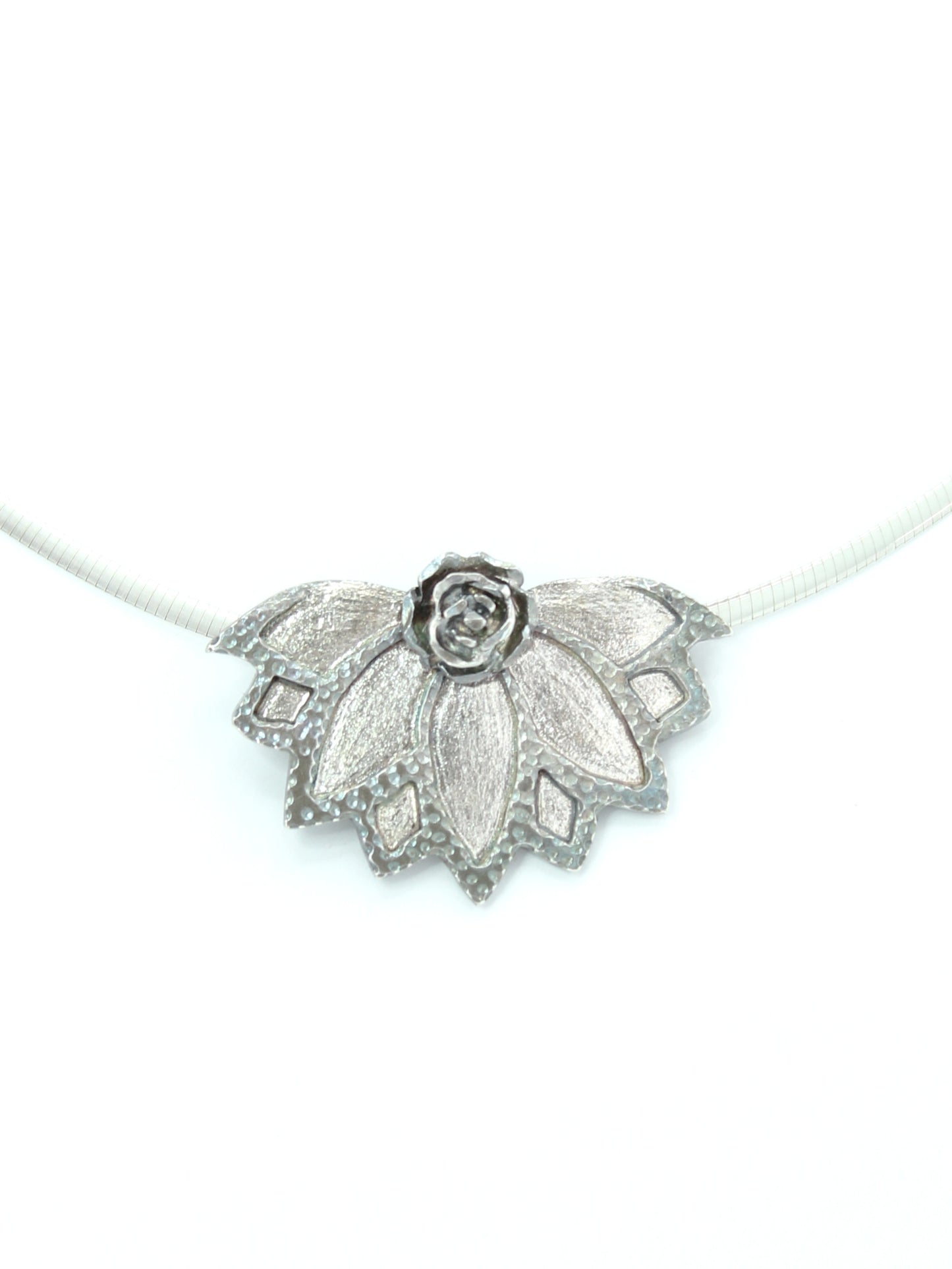 Lotus Succulent Flower Hand-Pierced Sterling Silver Necklace
