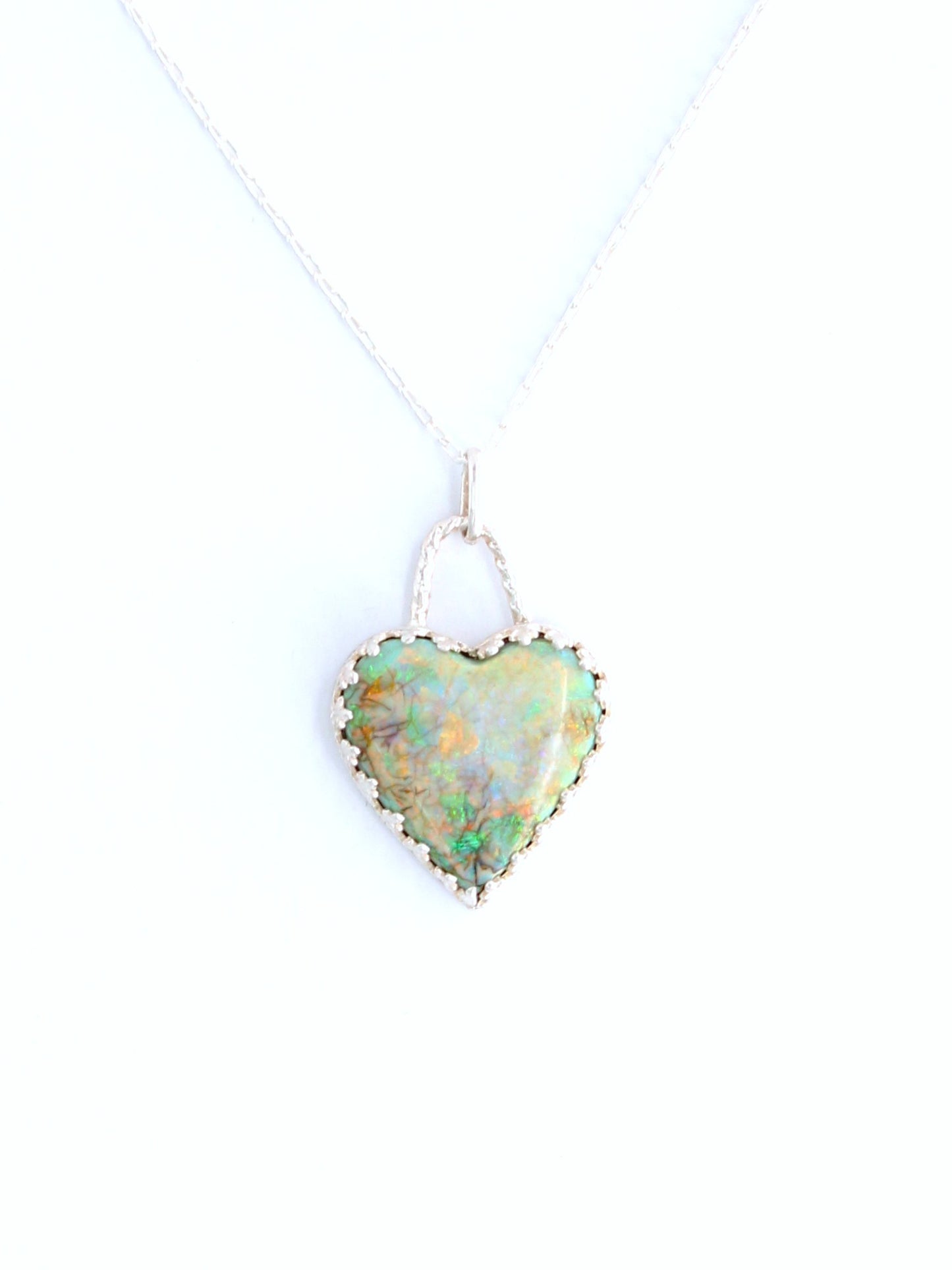 Monarch Opal Heart Sterling Silver Necklace
