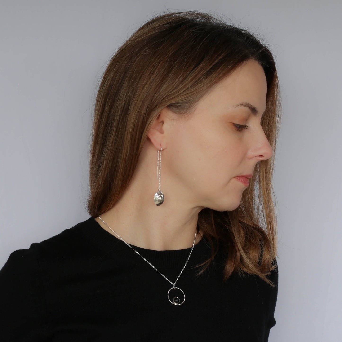 Hammered Shield Threaded Earrings