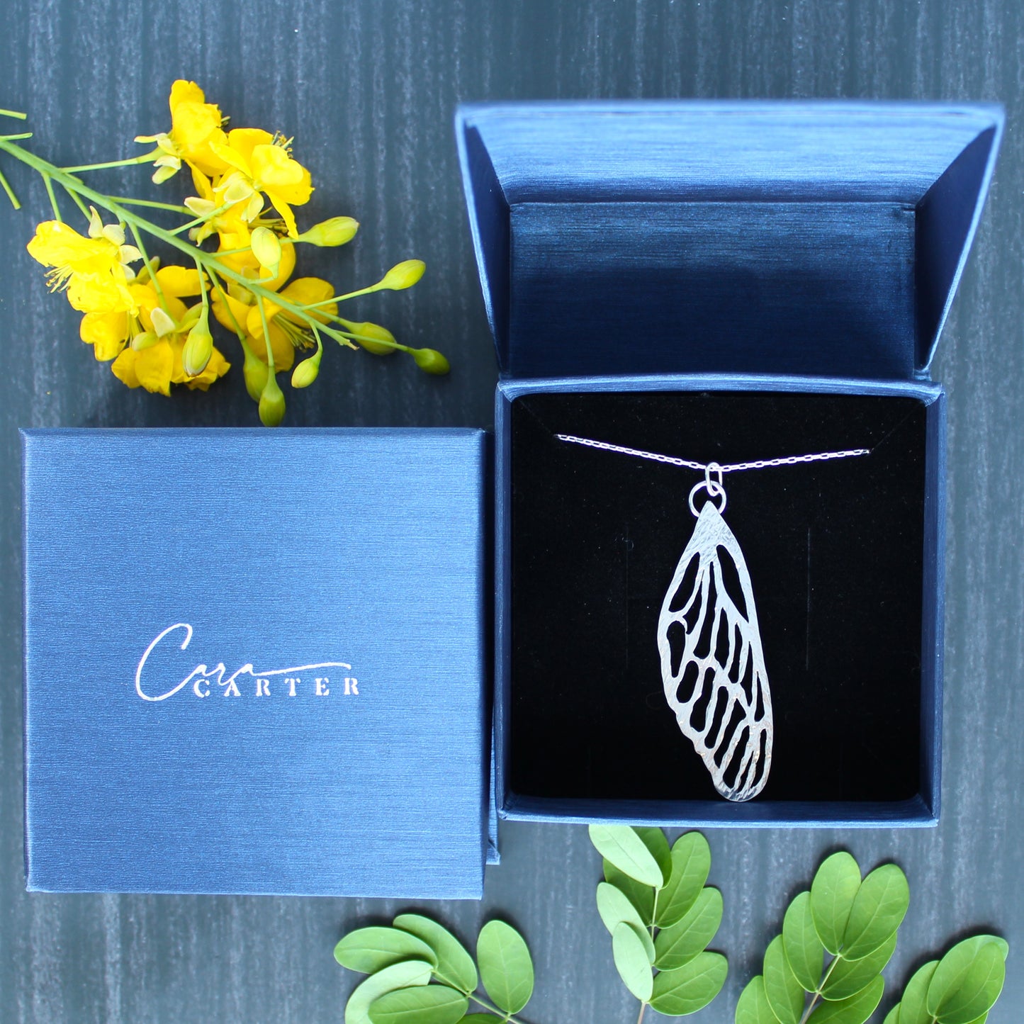 Mystical Cicada Insect Wing Handmade Hand-Pierced and Hammered Sterling Silver Pendant Necklace