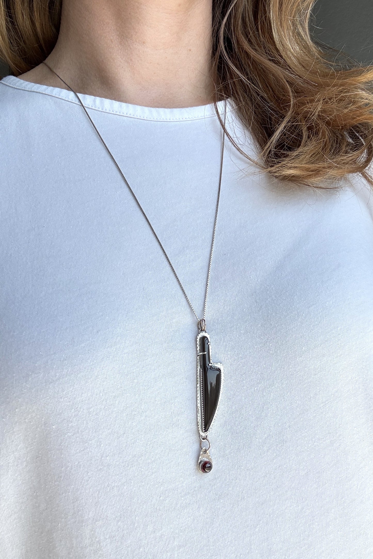 Obsidian and Garnet Knife with Blood Drop Necklace
