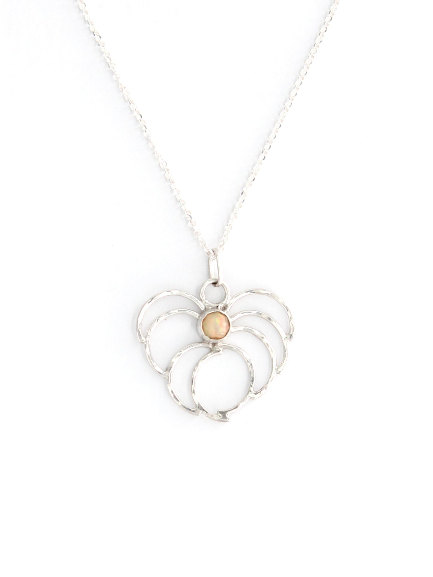 White Opal Monstera Sterling Silver Necklace