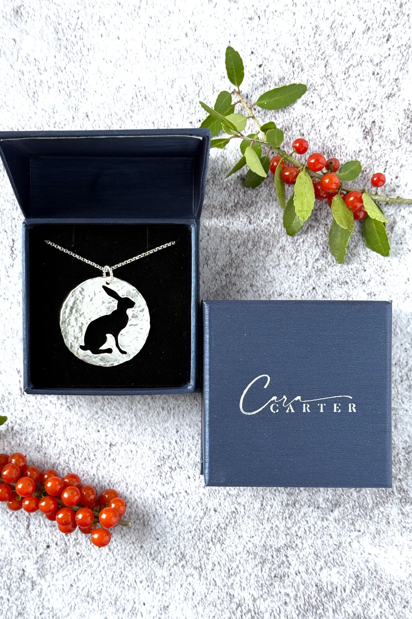 Rabbit Silhouette | Hand-Pierced Sterling Silver Circle Pendant Necklace