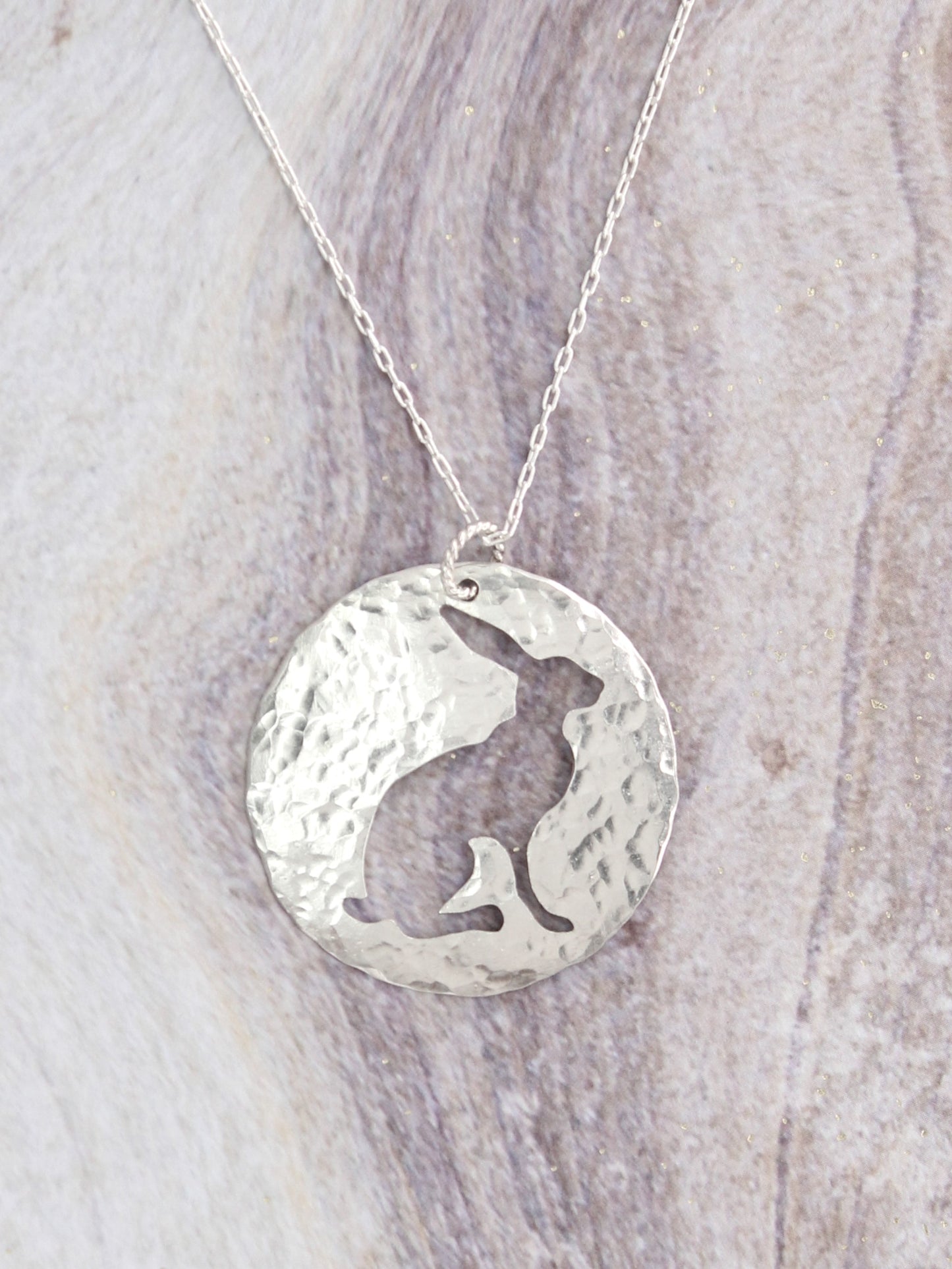 Rabbit Silhouette | Hand-Pierced Sterling Silver Circle Pendant Necklace