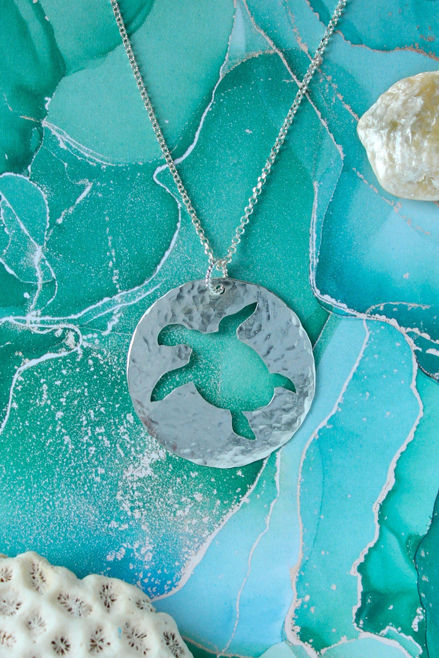 Sea Turtle Silhouette | Hand-Pierced Sterling Silver Circle Pendant Necklace