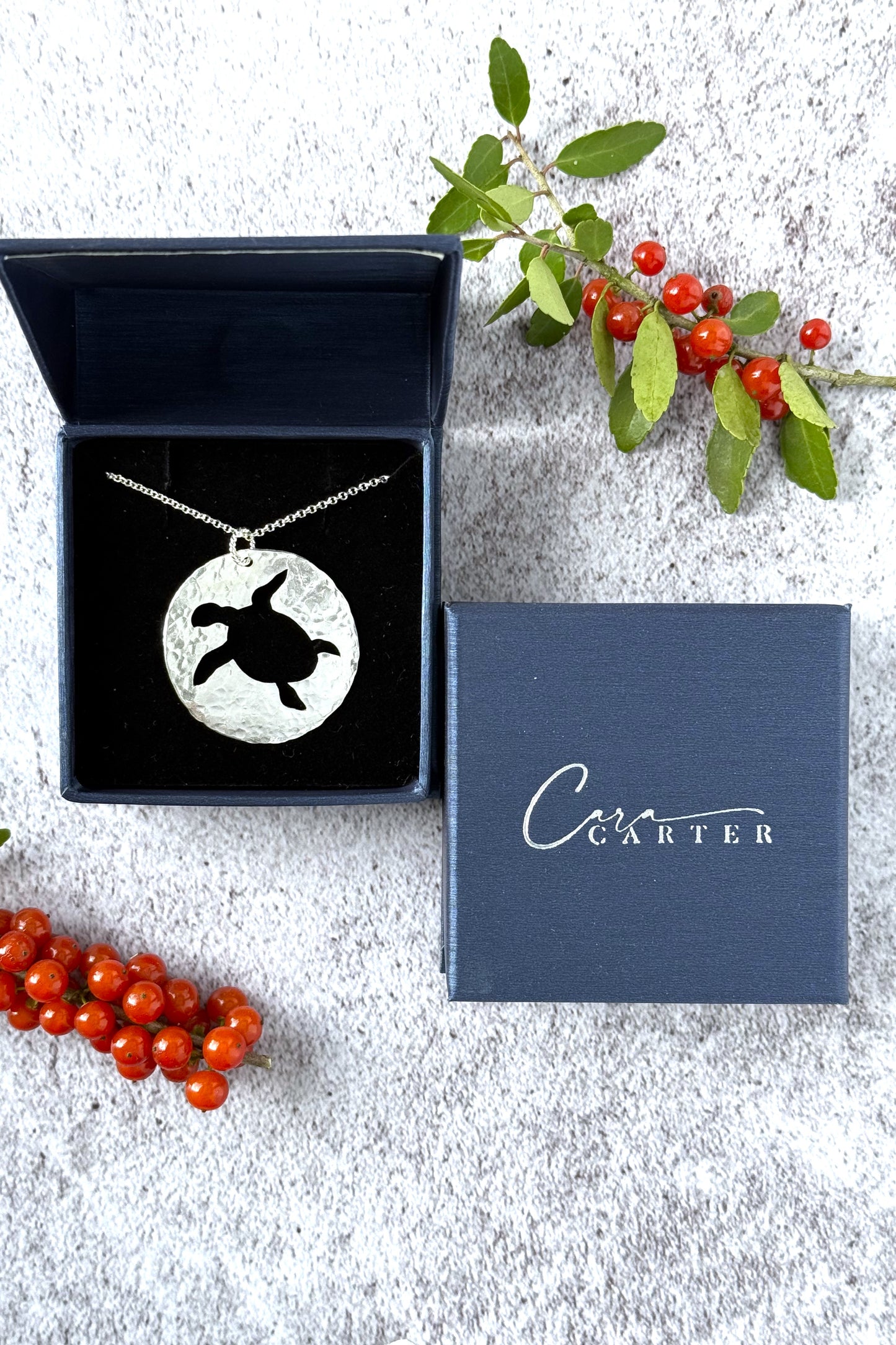 Sea Turtle Silhouette | Hand-Pierced Sterling Silver Circle Pendant Necklace