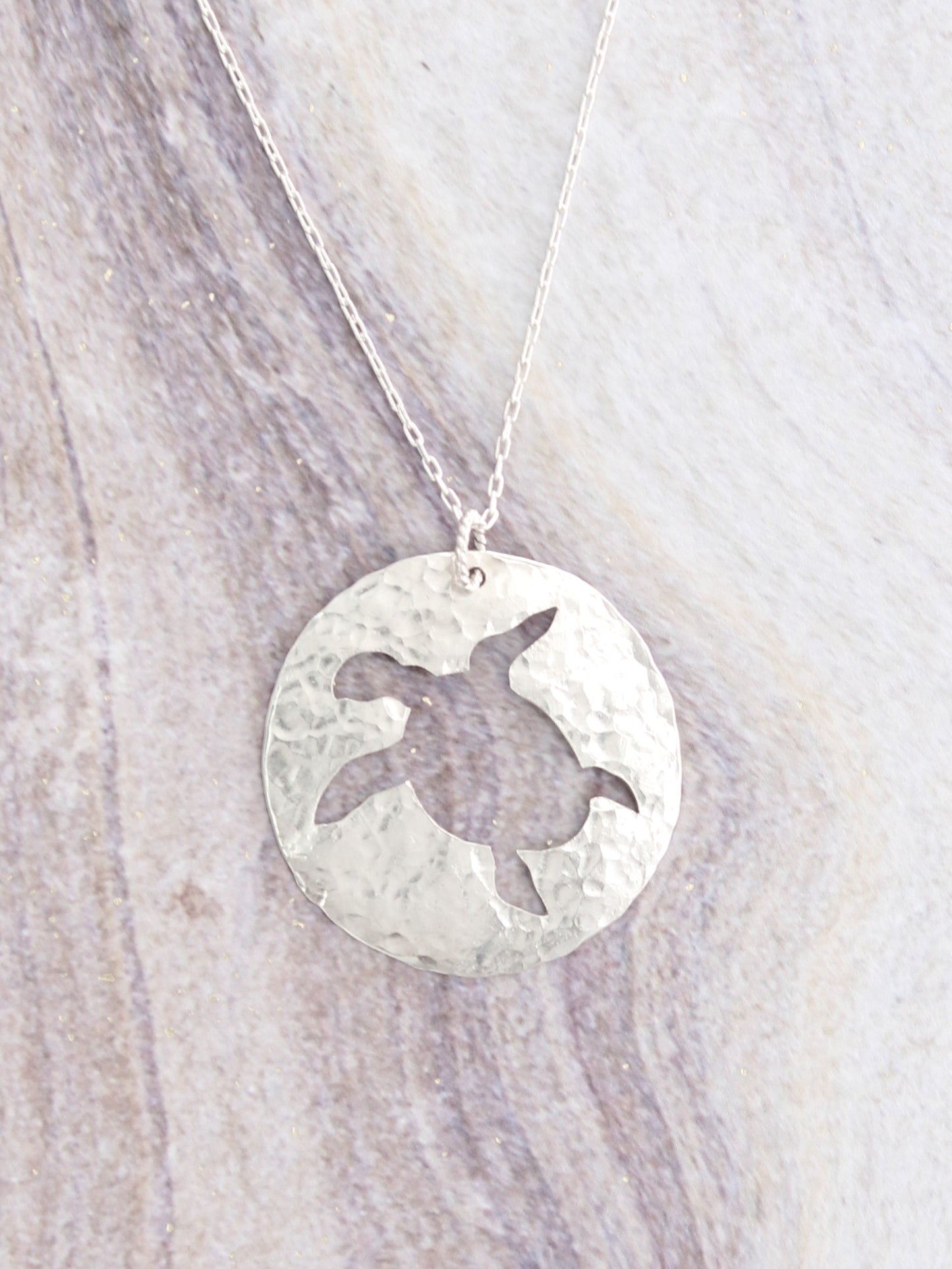 Sea Turtle Silhouette | Hand-Pierced Sterling Silver Circle Pendant Necklace