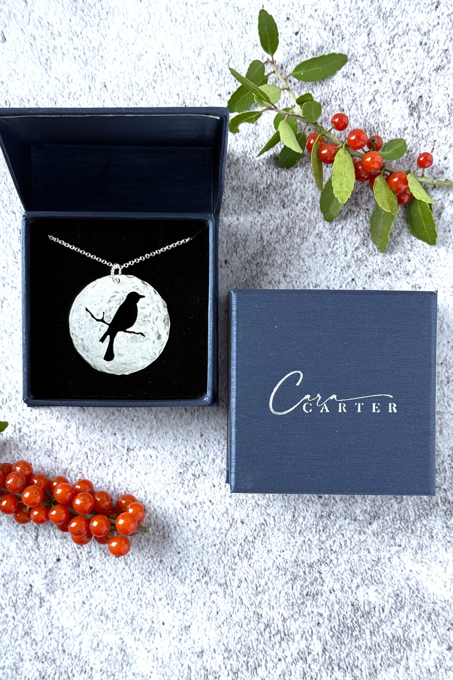 Songbird Silhouette | Hand-Pierced Sterling Silver Circle Pendant Necklace