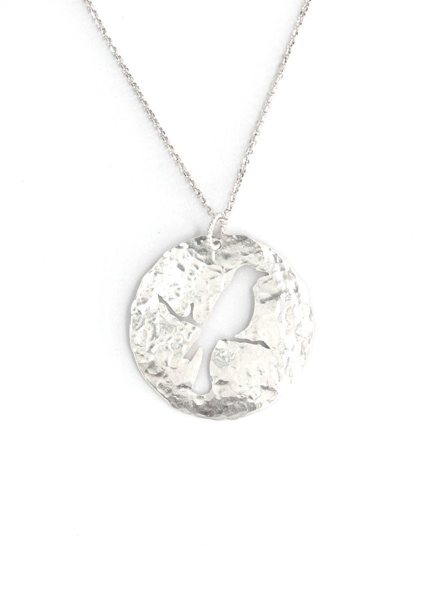 Songbird Silhouette | Hand-Pierced Sterling Silver Circle Pendant Necklace