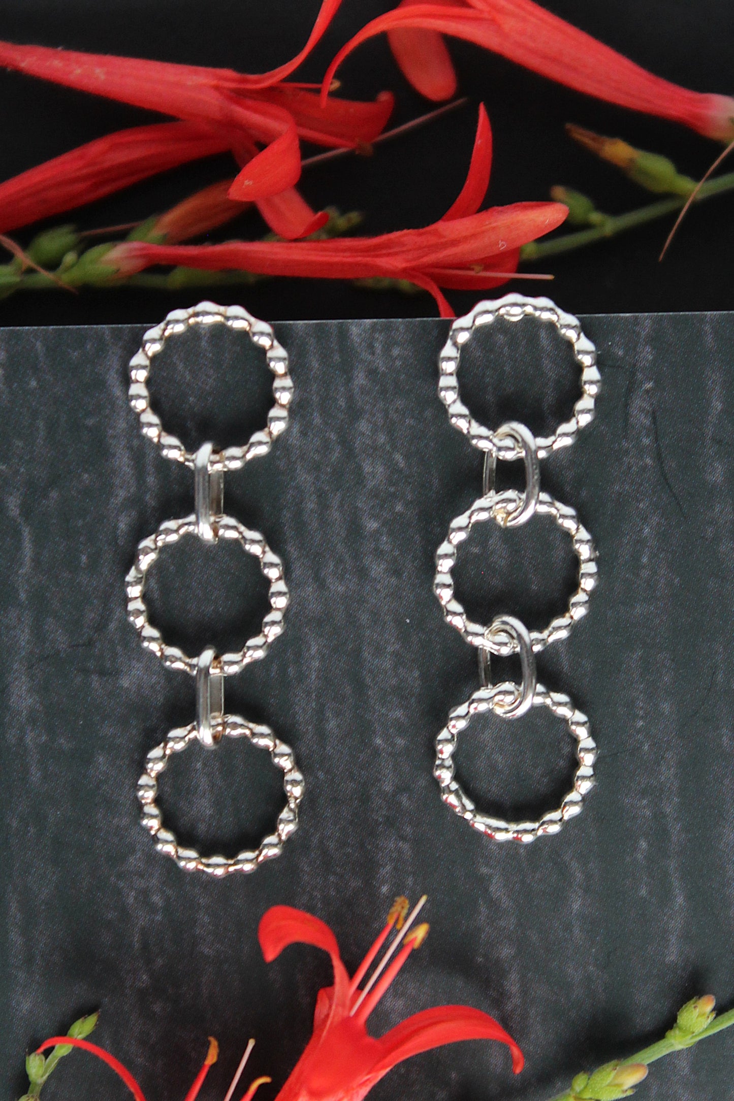 Trinity Beaded Circle Dangle Sterling Silver Post Stud Earrings by Cara Carter Jewelry