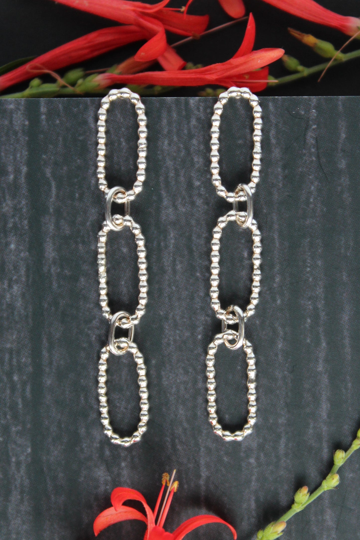 Trinity Beaded Oval Dangle Sterling Silver Earrings