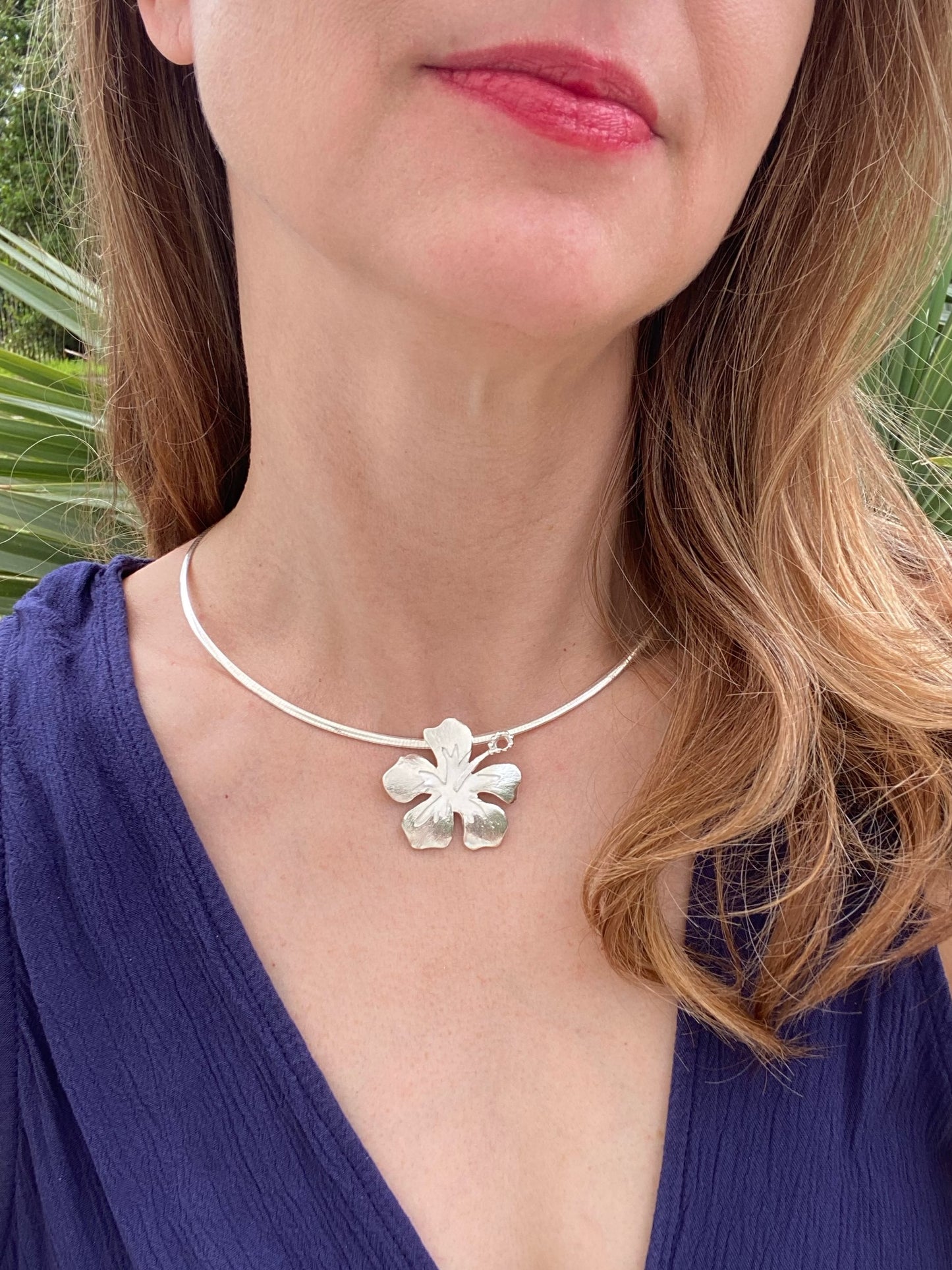 Hibiscus Flower Hand-Pierced Sterling Silver Necklace