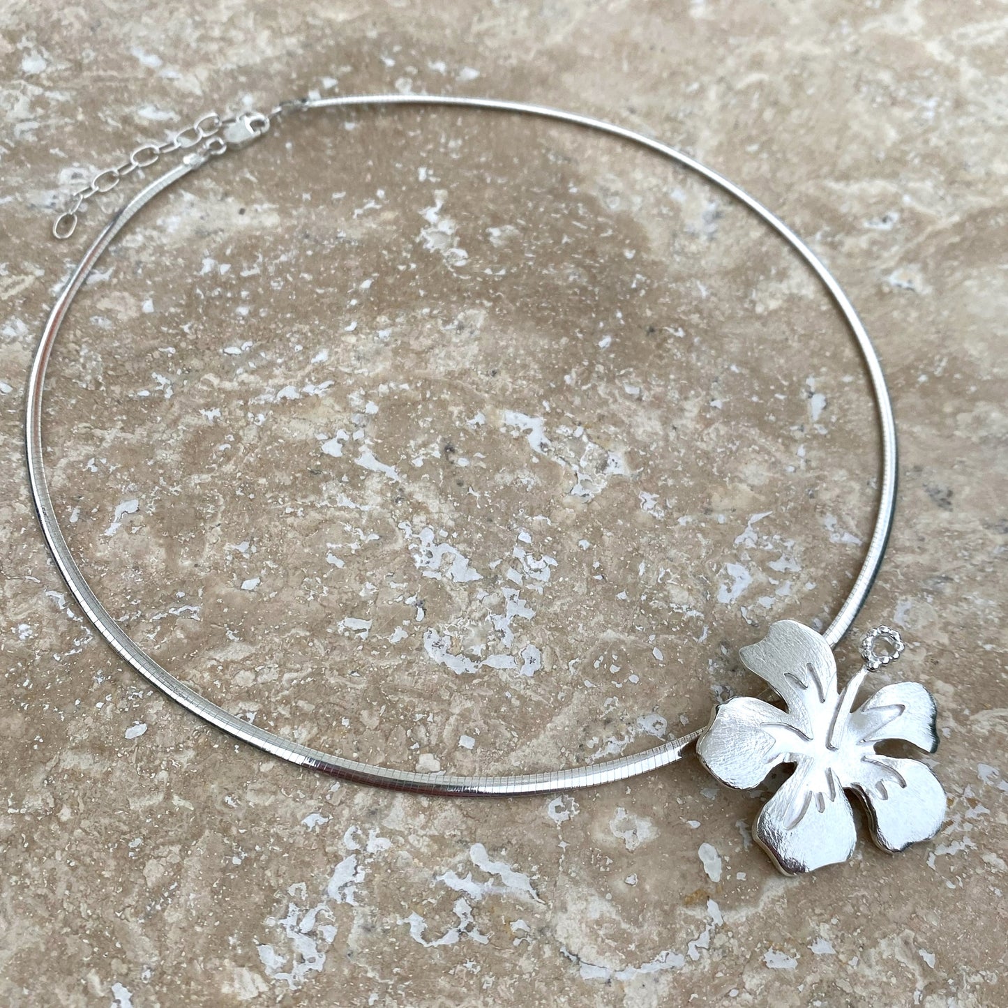 Hibiscus Flower Hand-Pierced Sterling Silver Necklace