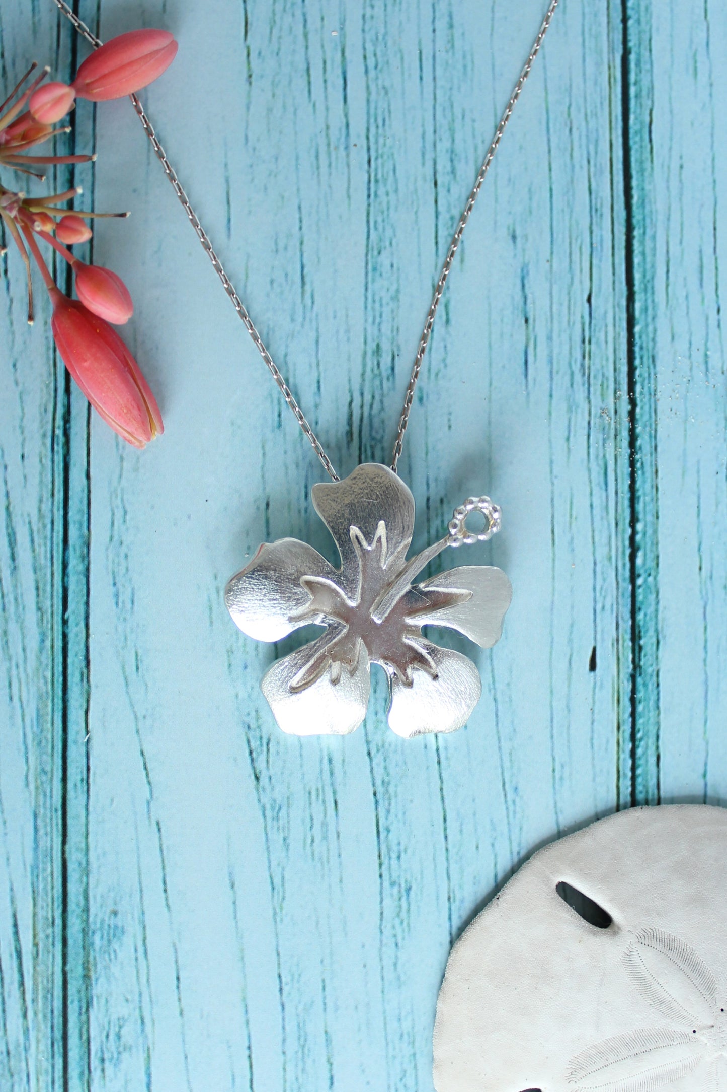 Handmade Hibiscus Flower Hand-Pierced Sterling Silver Pendant Necklace by Cara Carter Jewelry