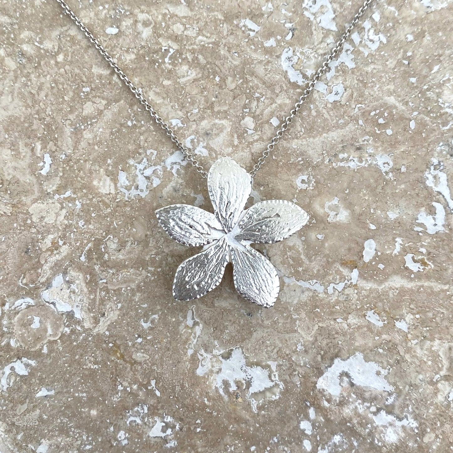 Plumeria Flower Hand-Pierced Sterling Silver Necklace