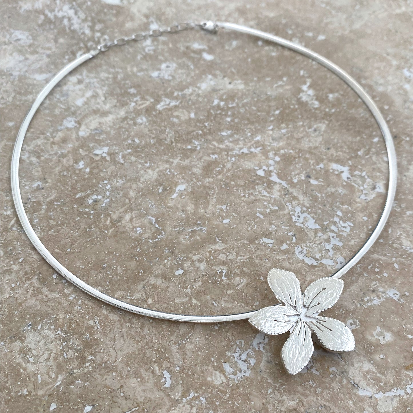 Plumeria Flower Hand-Pierced Sterling Silver Necklace