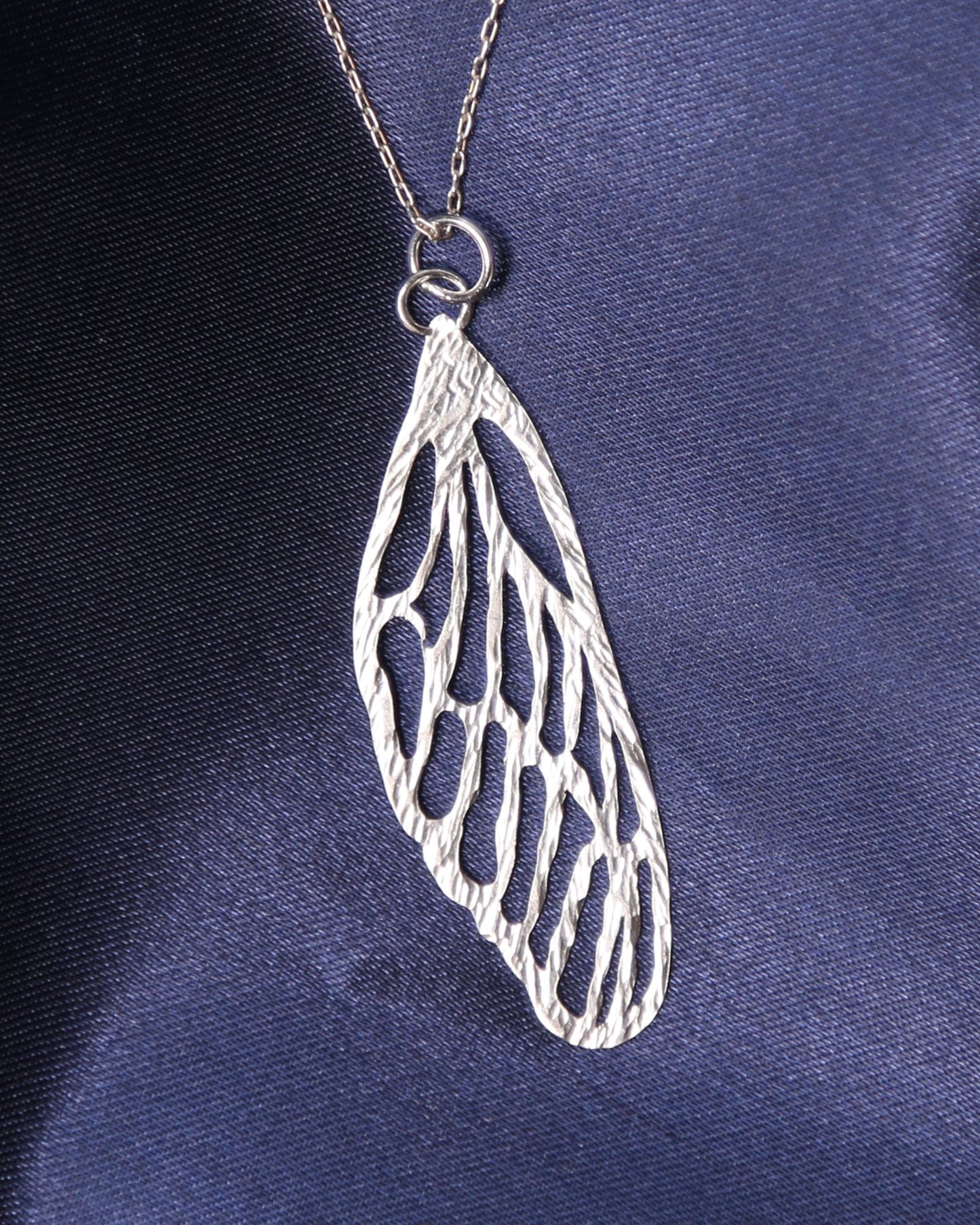 Mystical Cicada Insect Wing Handmade Hand-Pierced and Hammered Sterling Silver Pendant Necklace