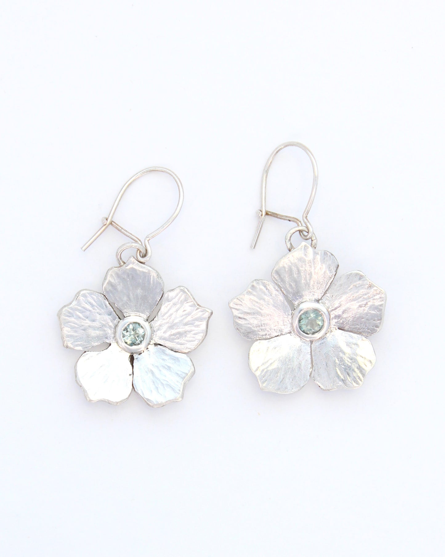 Tourmaline Flower Blossums Hand-Pierced Sterling Silver Earrings