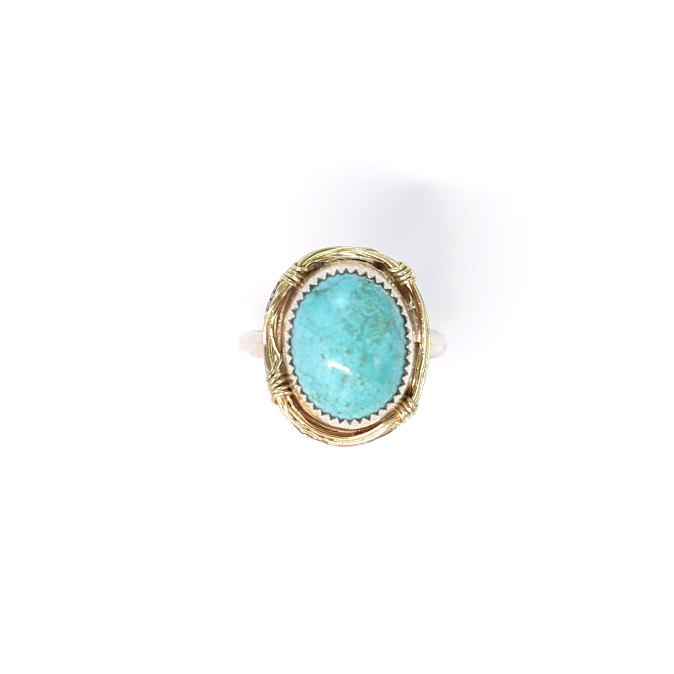 Turquoise Gemstone Birds Nest Ring set in Sterling Silver and 18k Gold. One of a Kind and Handmade by Cara Carter Jewelry