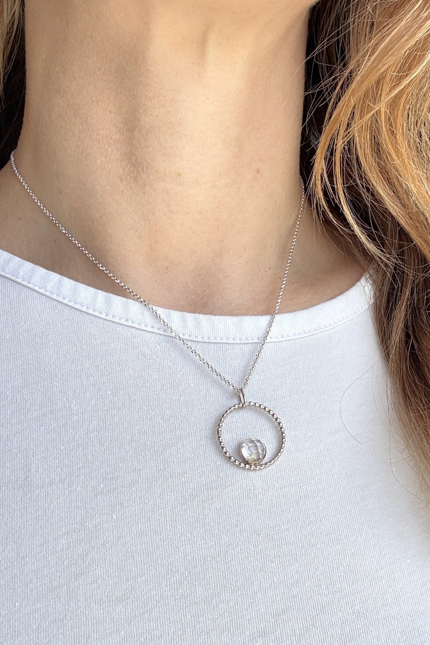 White Topaz Beaded Circle Necklace