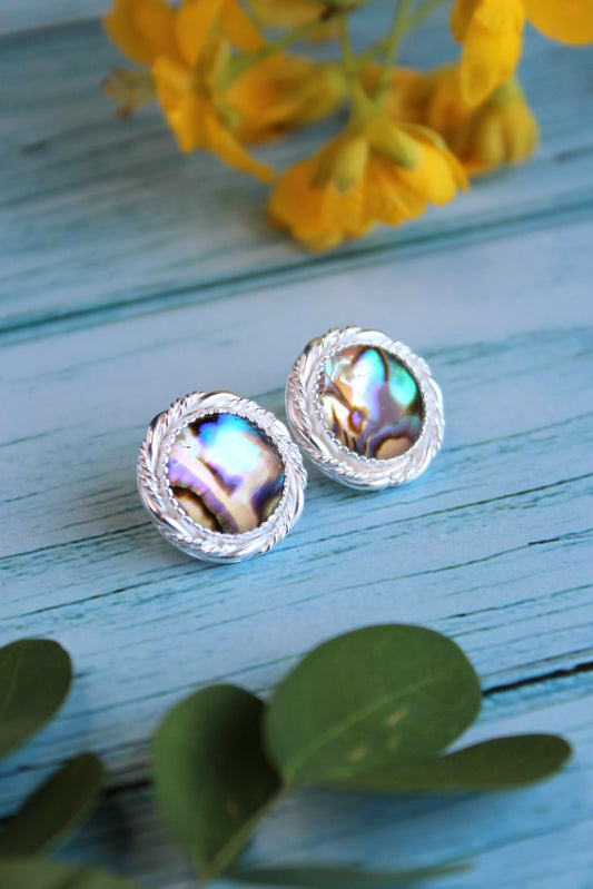 Abalone Shell Twist Wire Sterling Silver Earrings