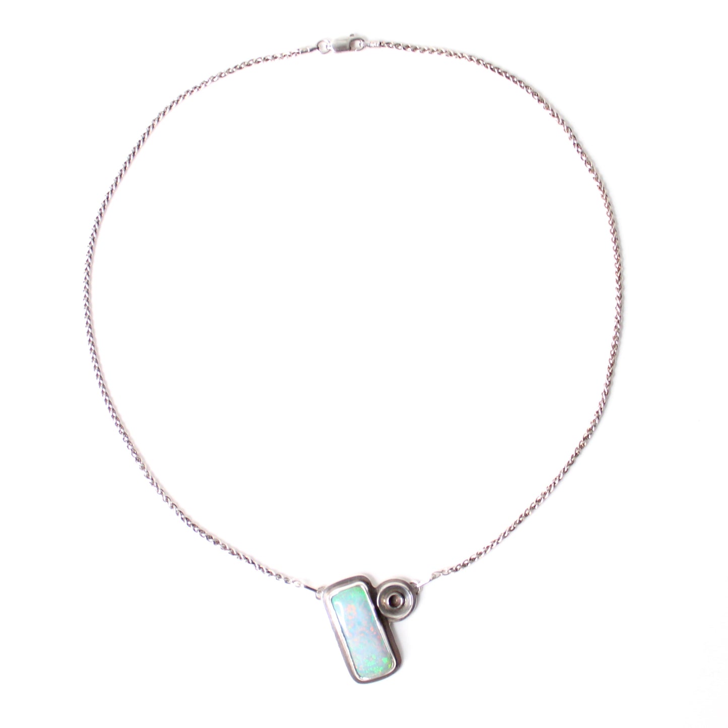 Atlantis Opal Pastel Gemstone set in an Architectural Design - Sterling Silver Necklace