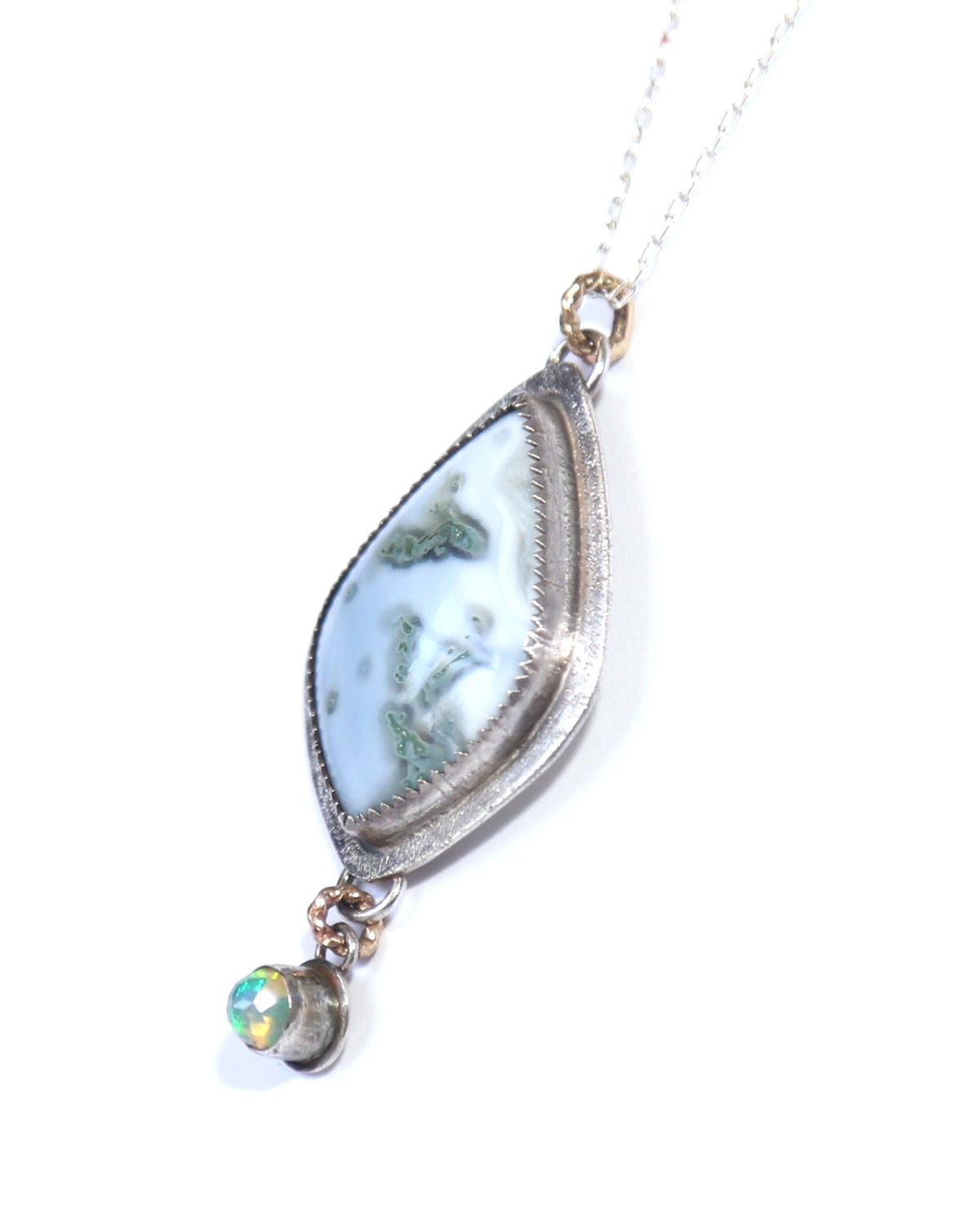 Australian Blue Opal and White Opal Sterling Silver Necklace