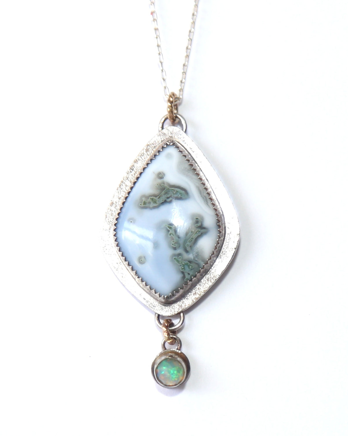 Australian Blue Opal and White Opal Sterling Silver Necklace