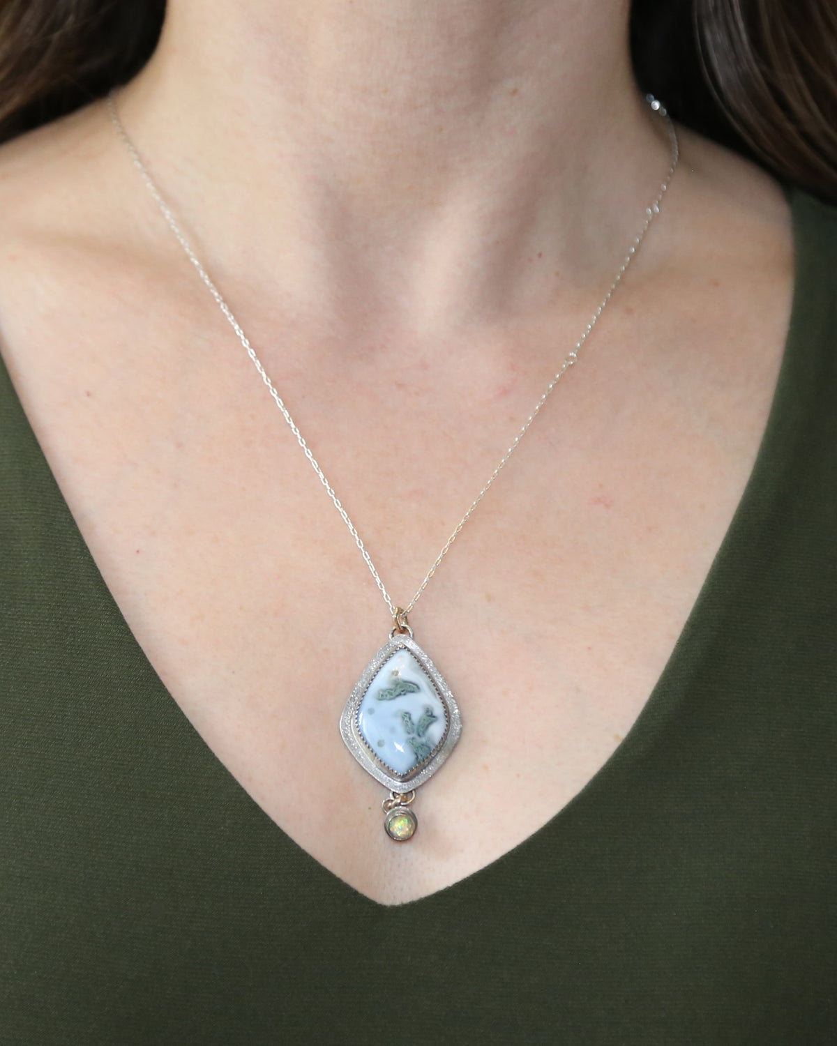 Australian Blue Opal and White Opal Sterling Silver Necklace
